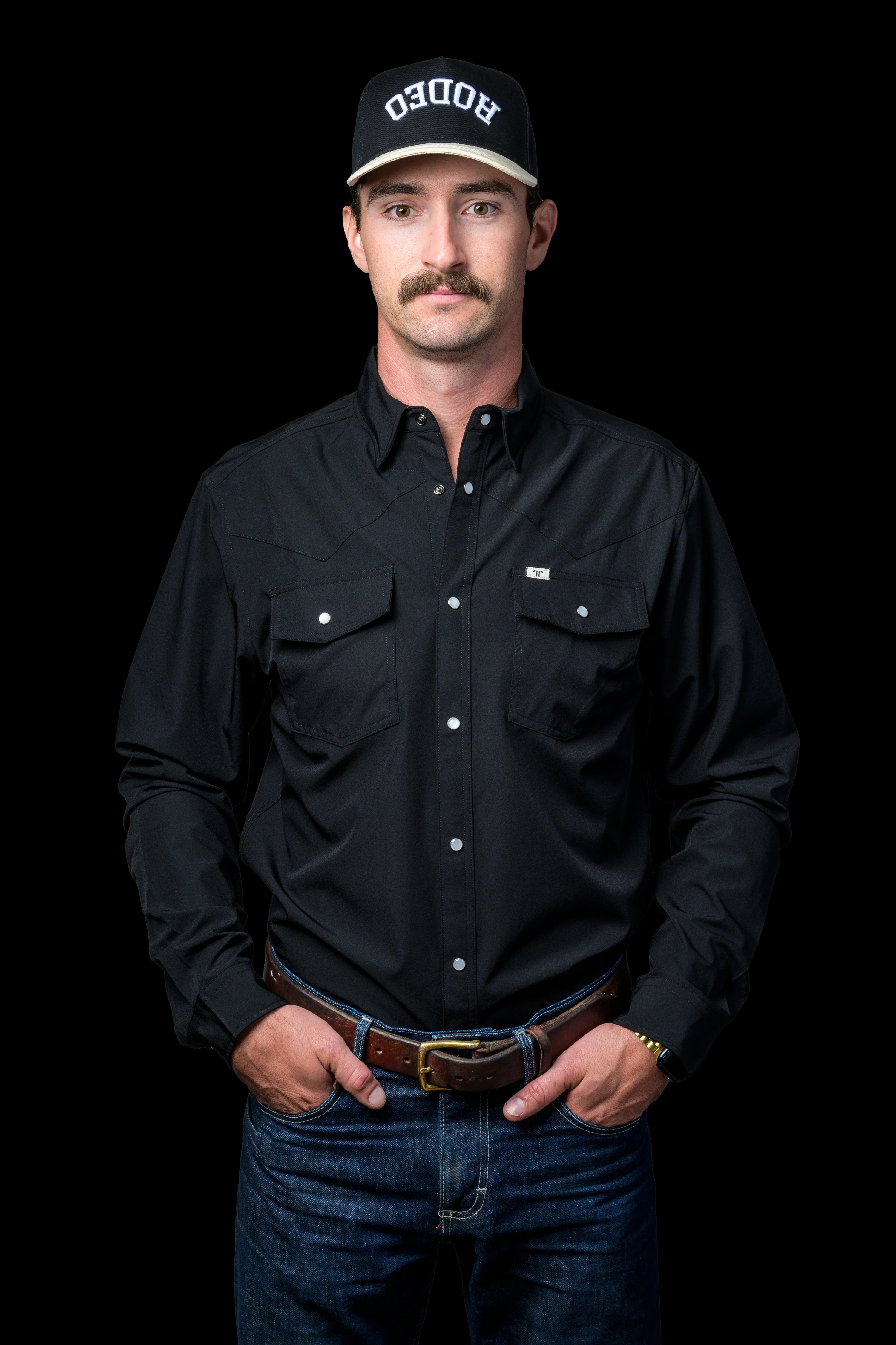 Black Long Sleeve Pearl Snap Shirt