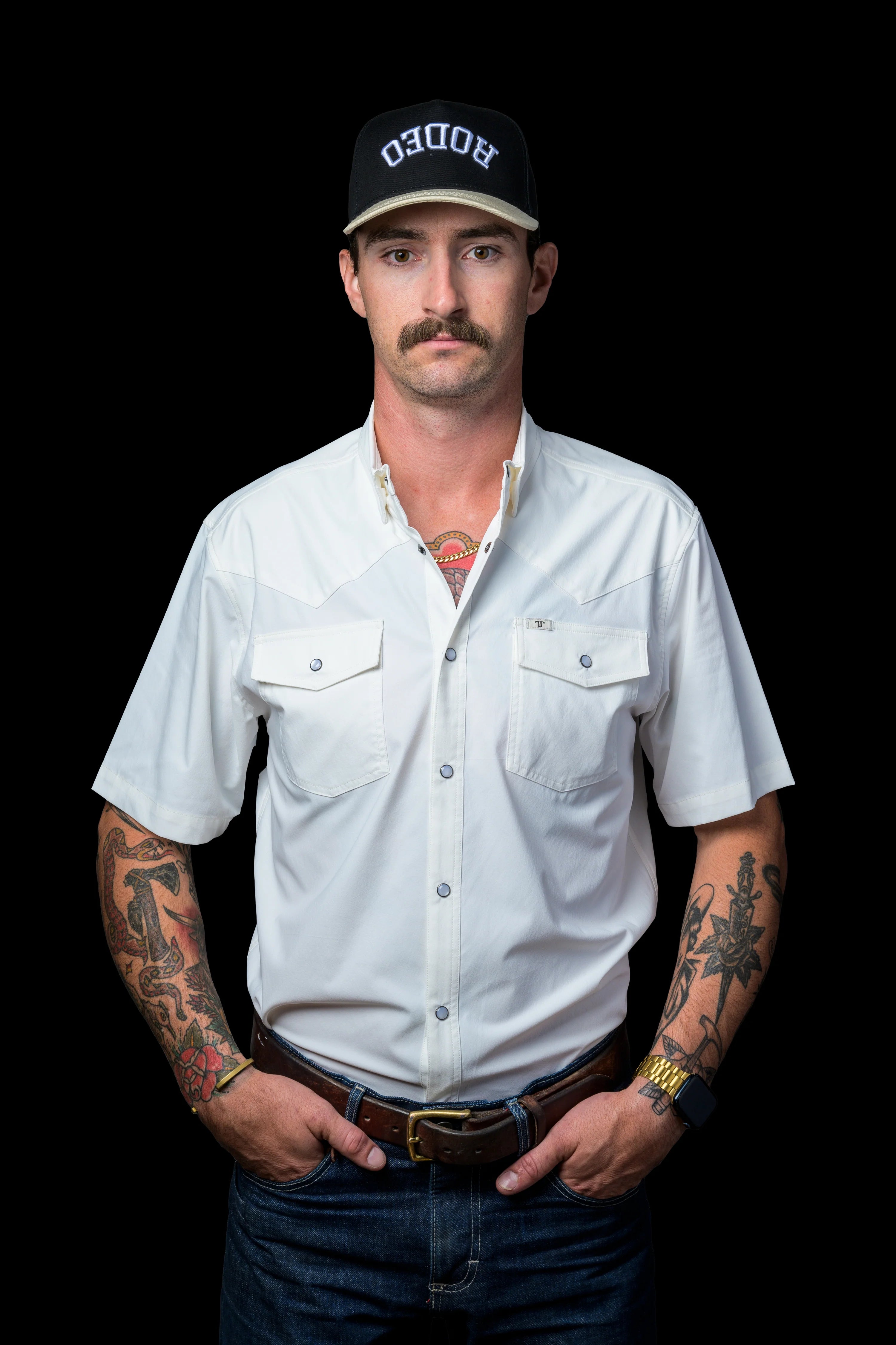 White Short Sleeve Pearl Snap Shirt