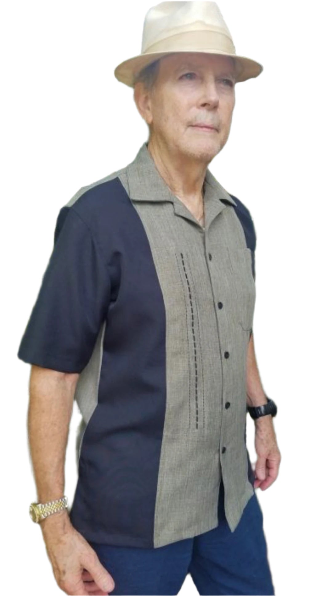 Black w/ Olive Cuban Shirt Collar Guayabera