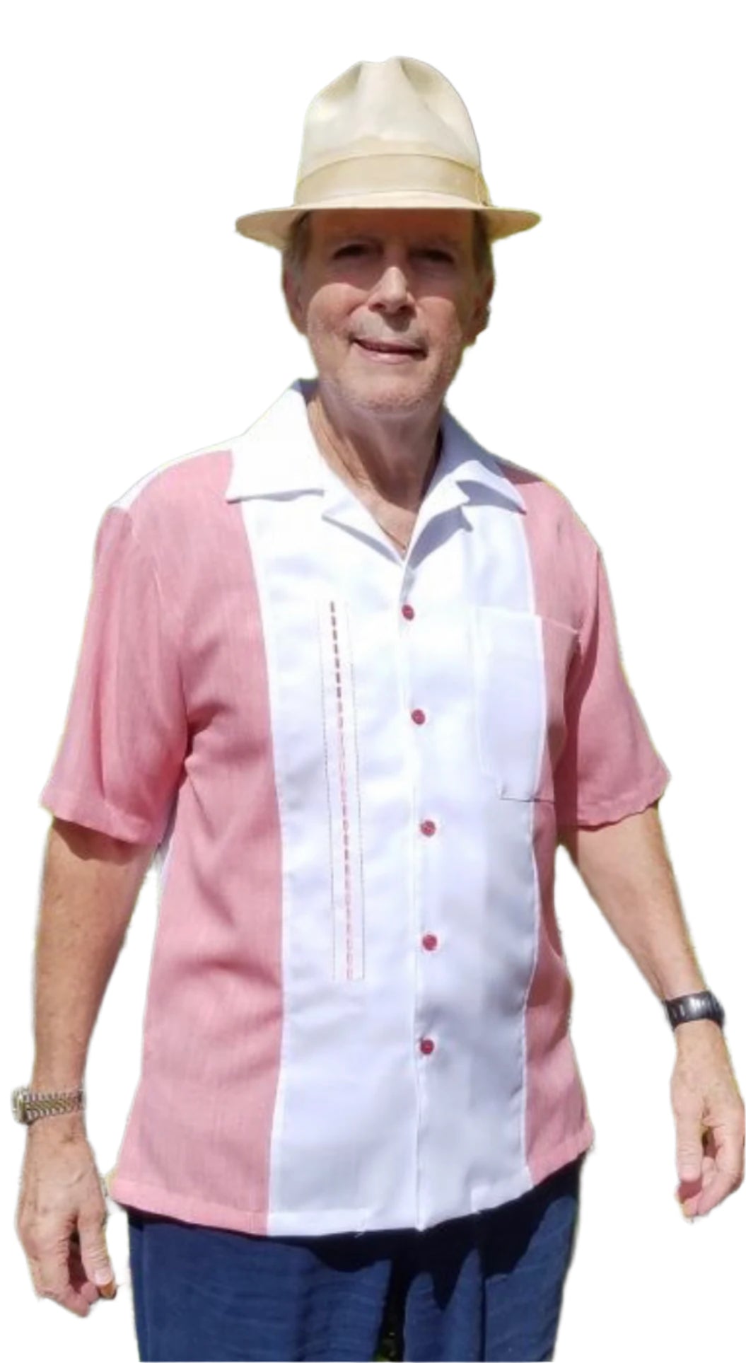 Coral w/ White Cuban Shirt Collar Guayabera