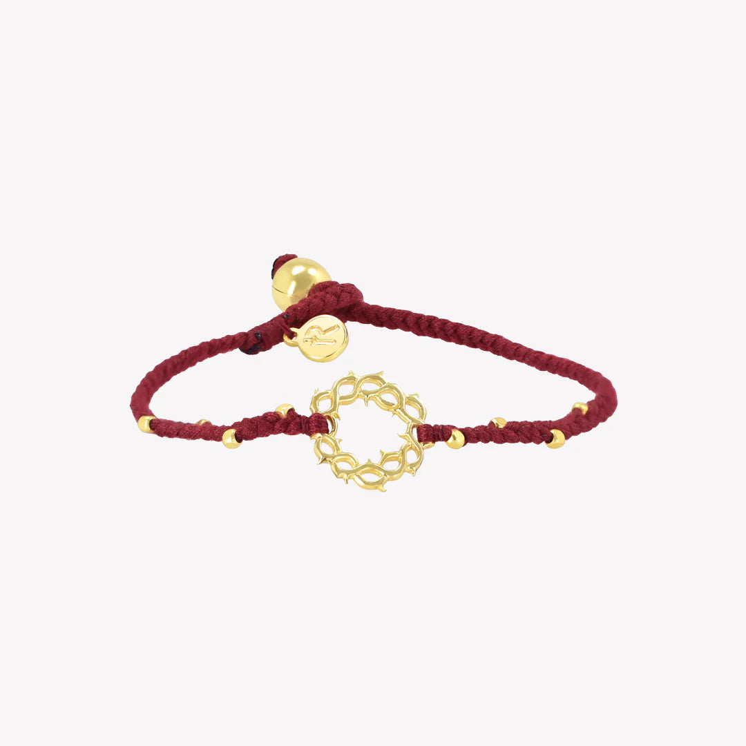 Crown of Thorns Beaded Garnet Cord Bracelet- Gold