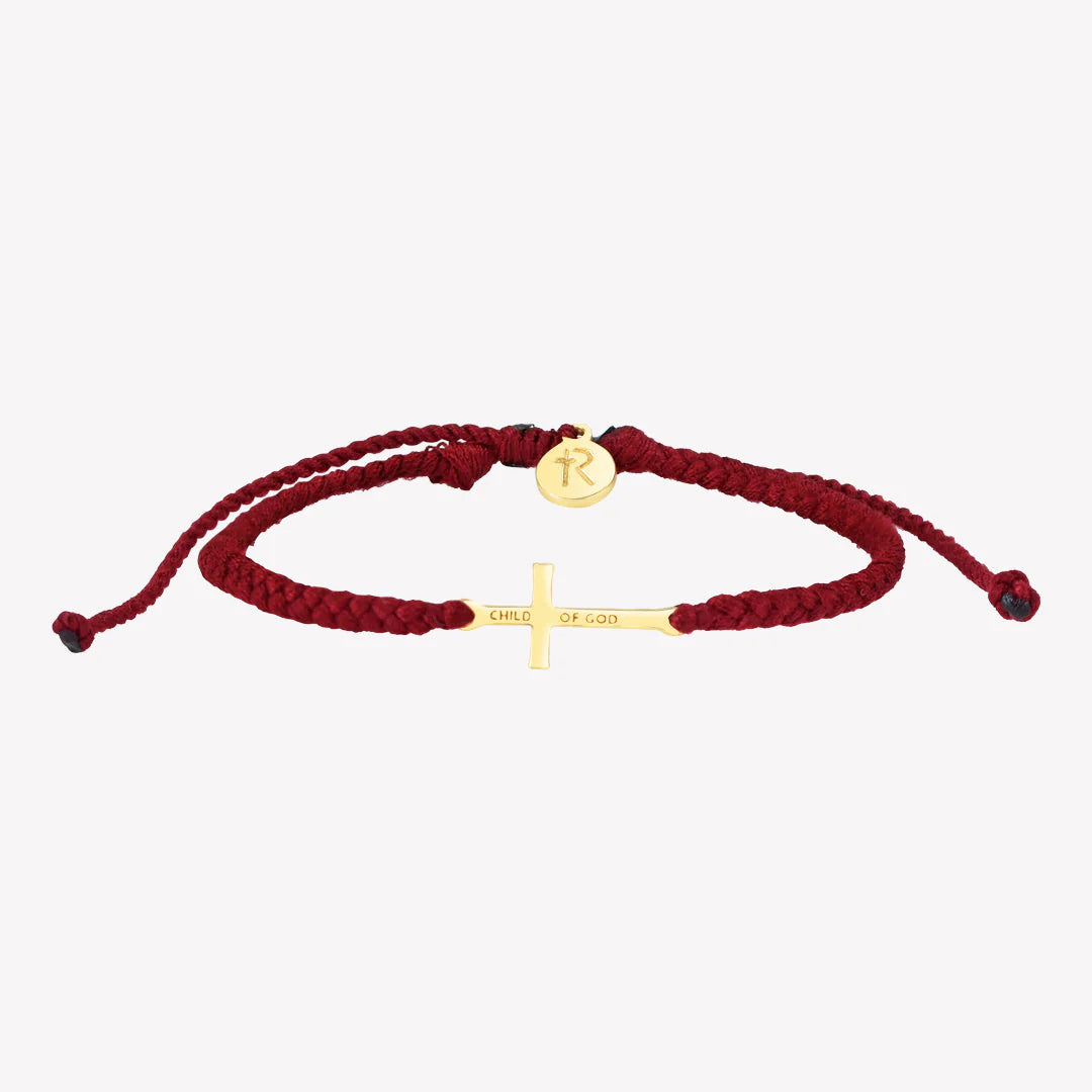 Child of God Garnet Red Cross Braided Bracelet-Gold