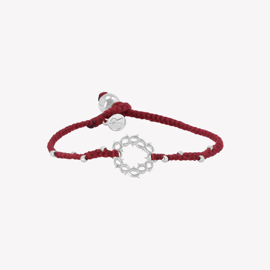 Crown of Thorns Beaded Garnet Cord Bracelet- Silver