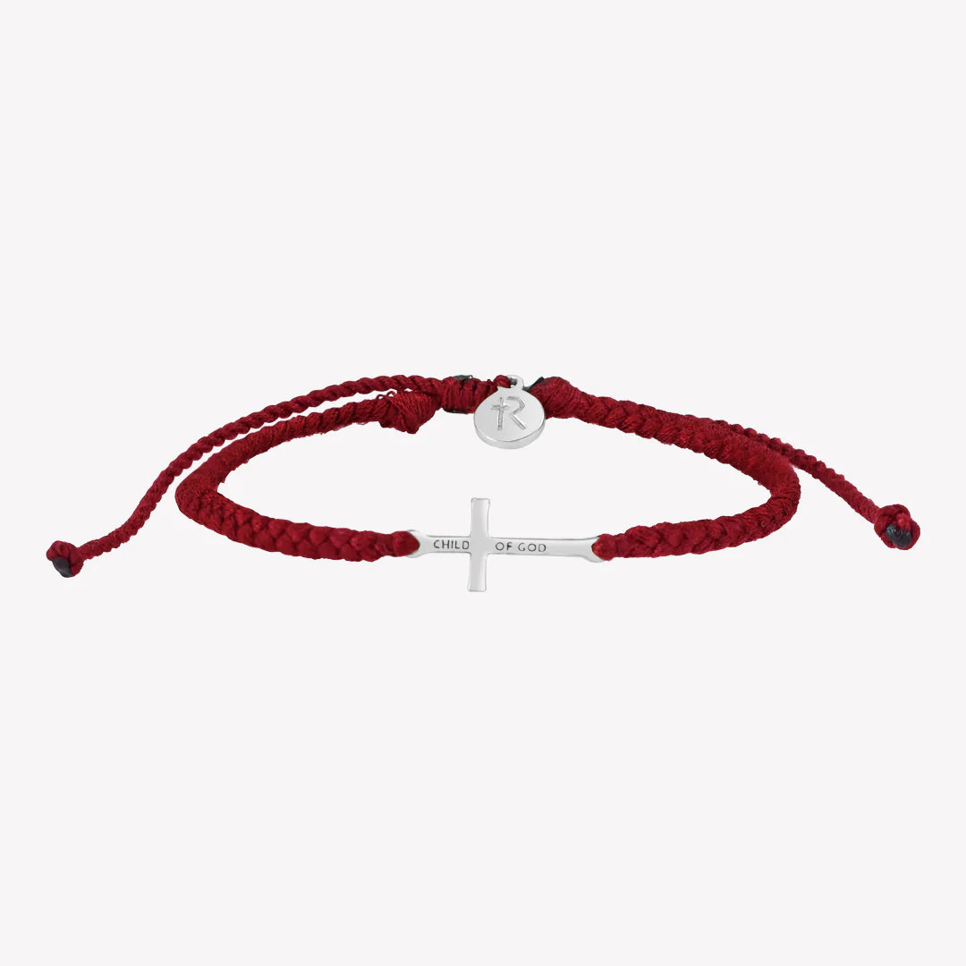 Stay Salty Cross Garnet Braided Cord Bracelet- Silver