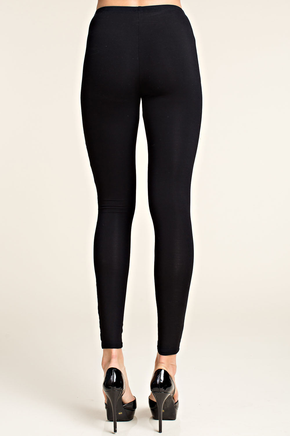 High Rise Knit Leggings With Lace Panels