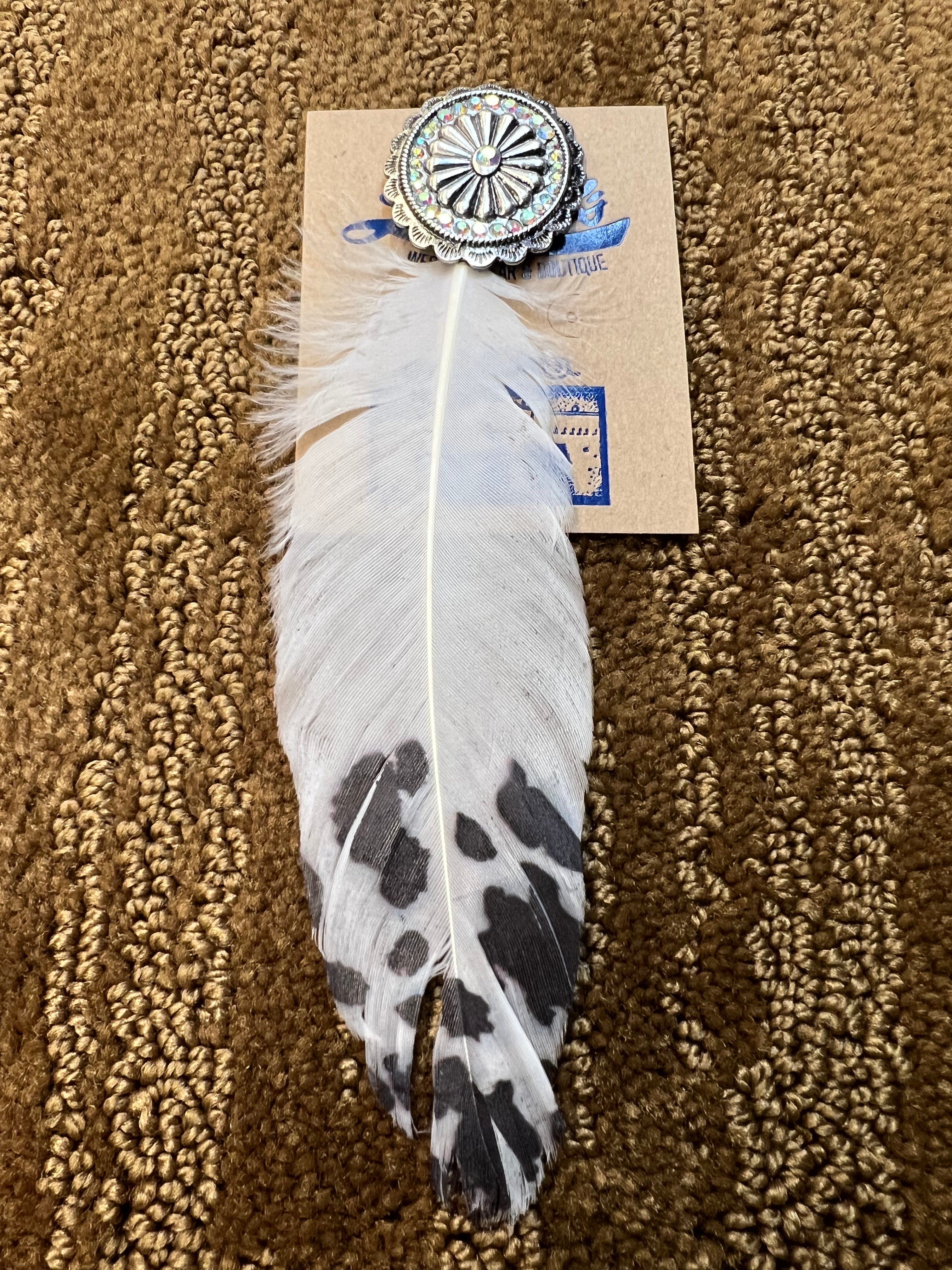 Silver Concho & Crystals Feather Hat Pin