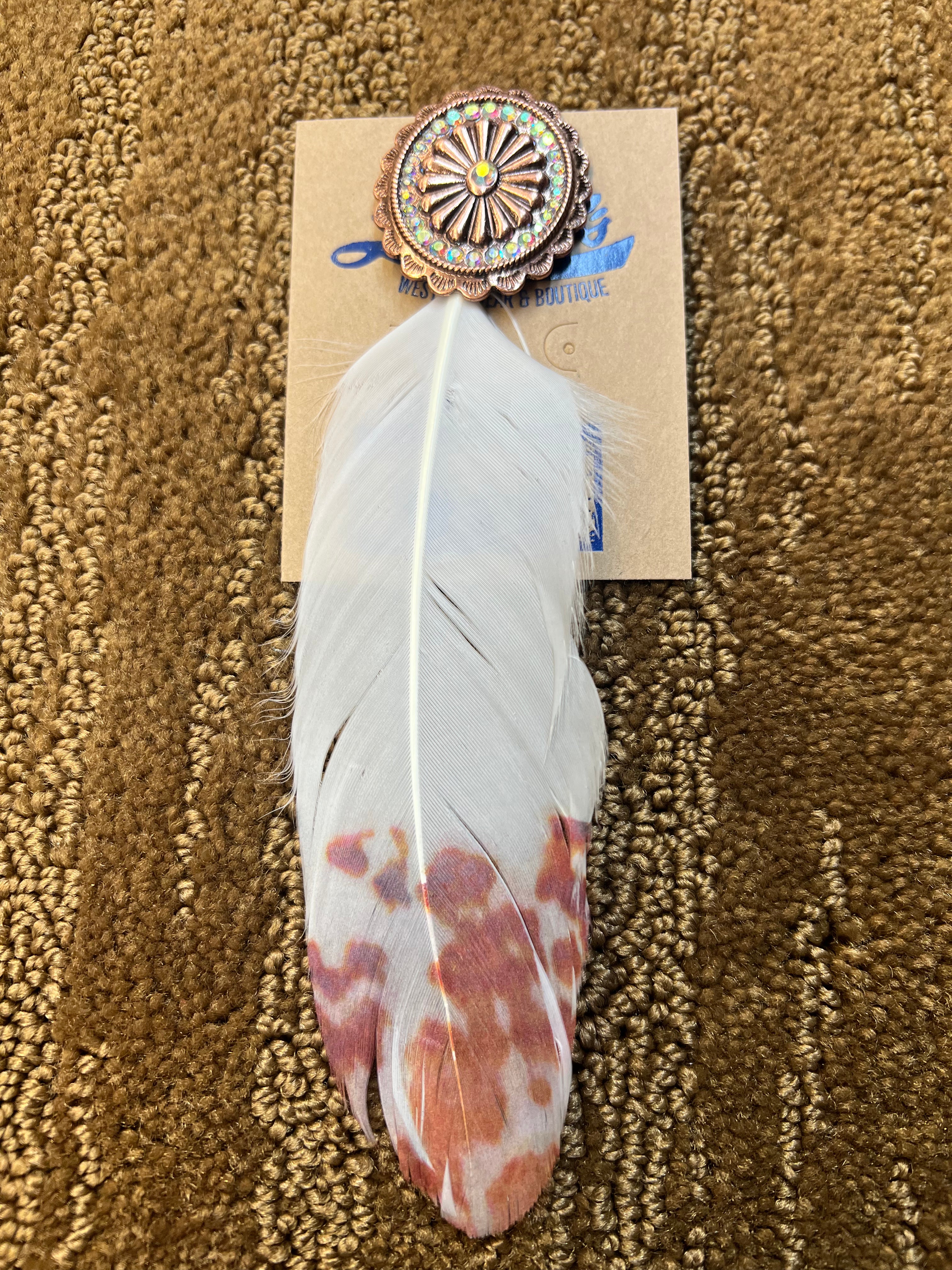 Copper Concho & Crystals Feather Hat Pin