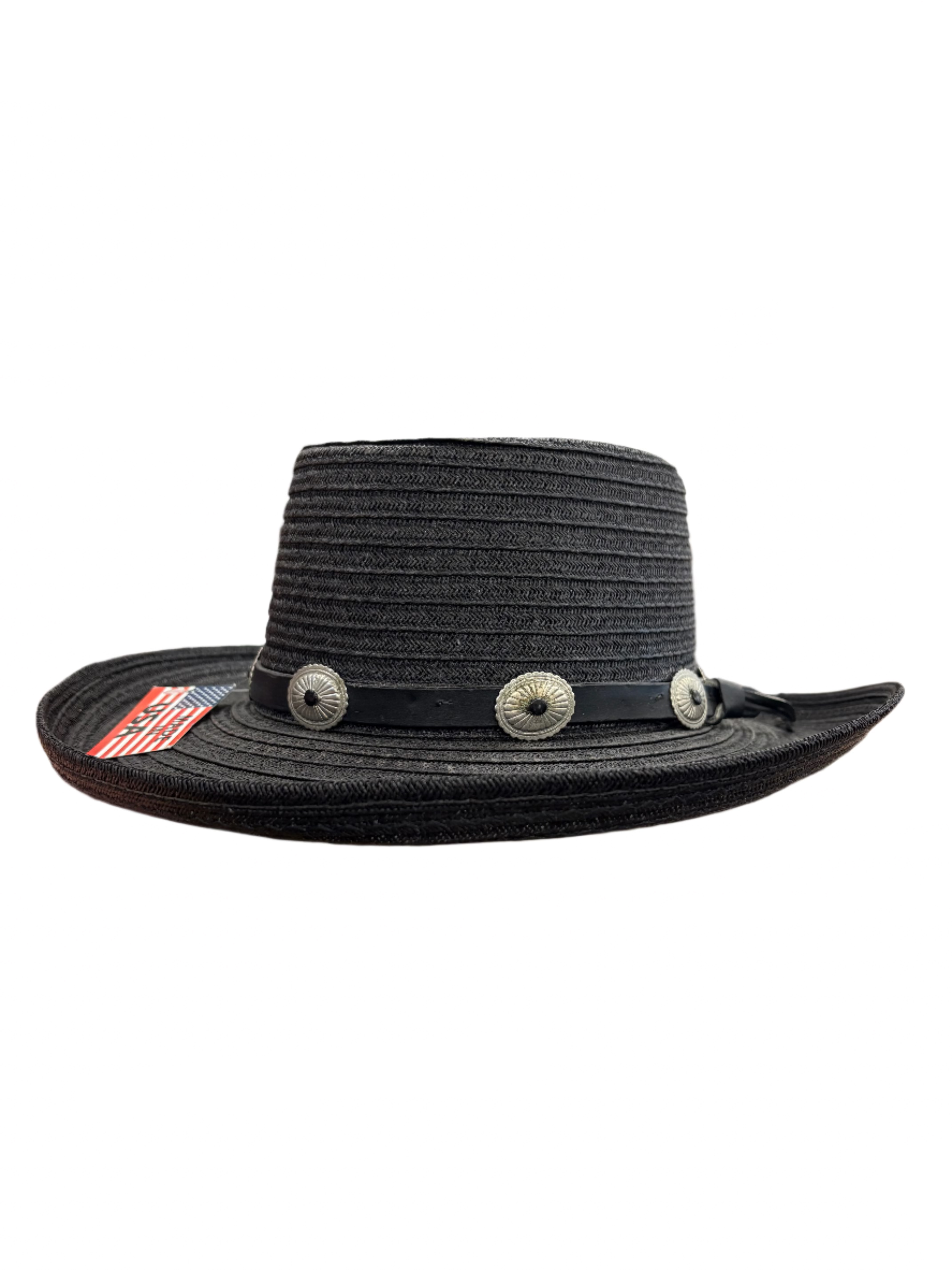 Pinzano Black Gambler Straw Milan Hat