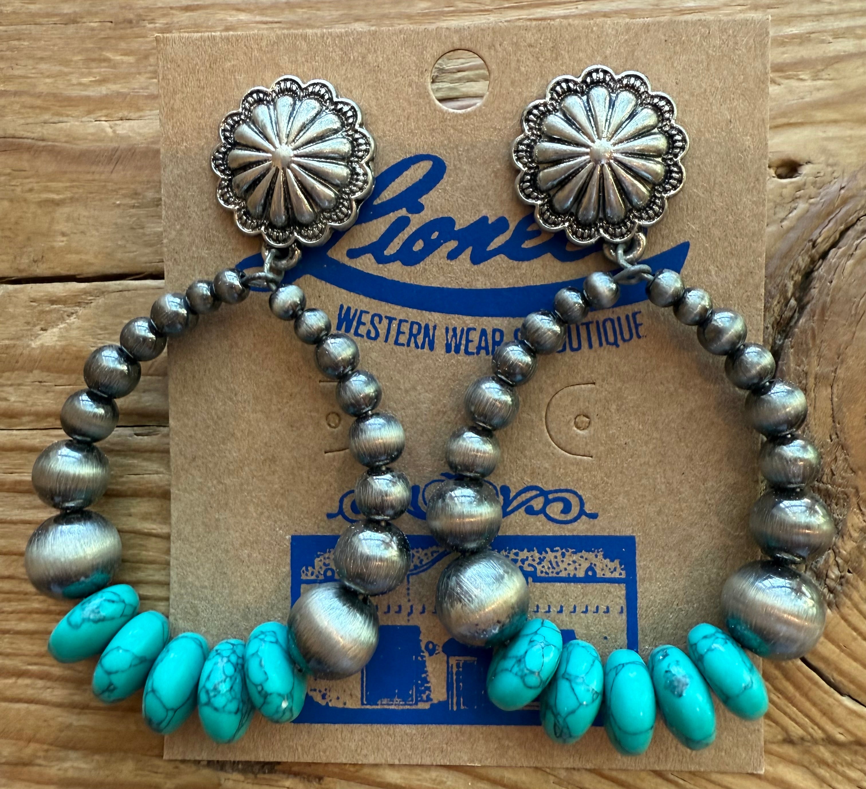 Fashion Navajo Pearl & Turquoise Drop Earrings