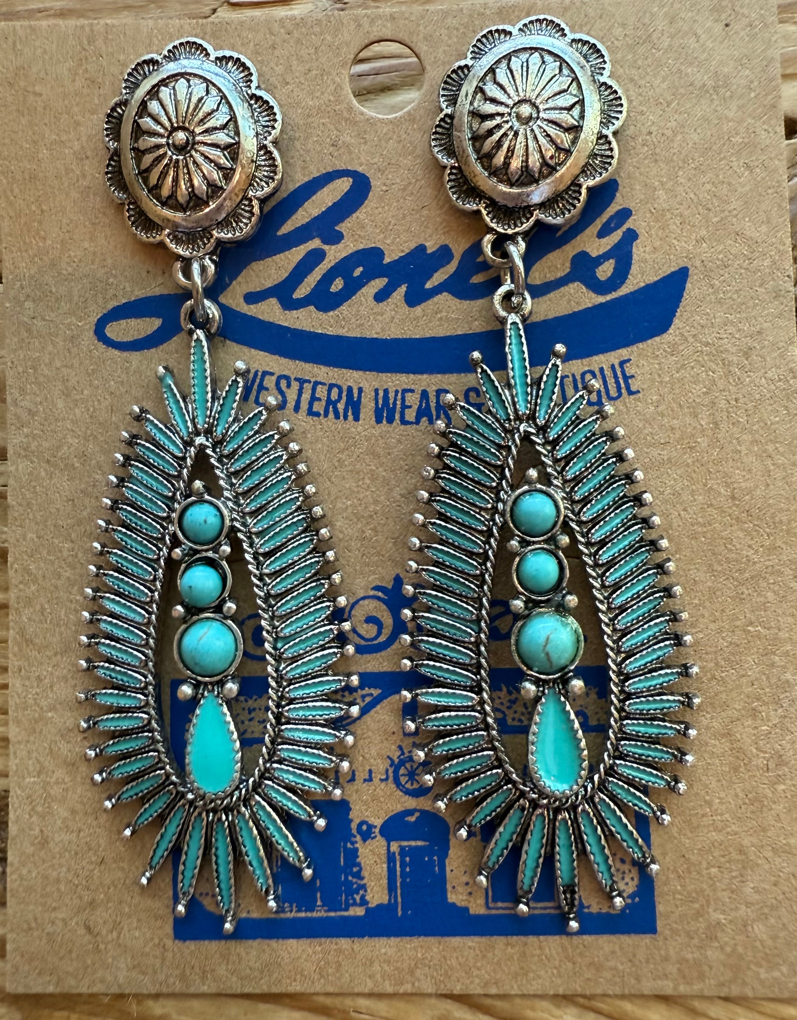 Turquoise on Silver Fashion Drop Earrings