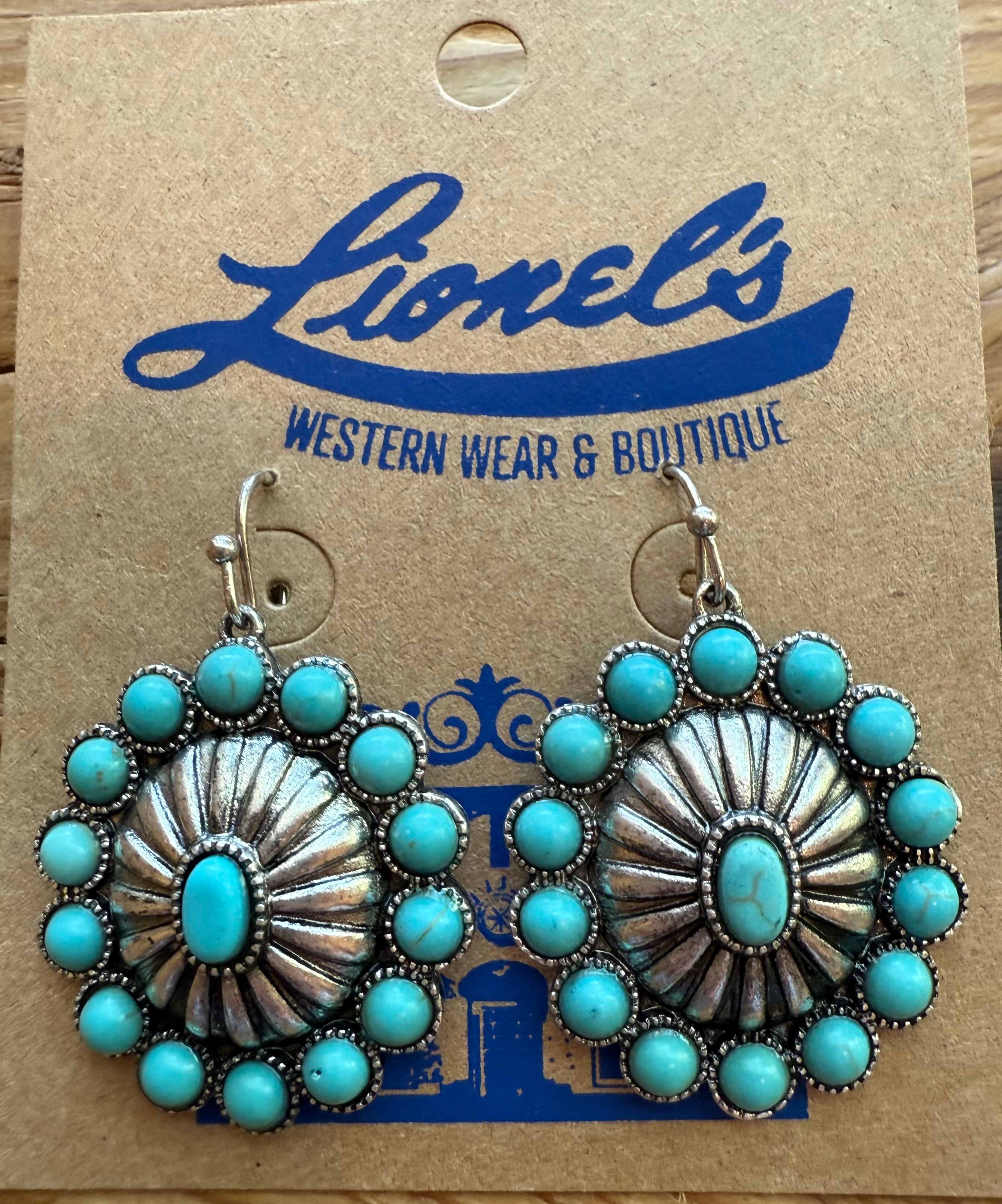 Turquoise Stones on Silver Concho Fashion Earrings