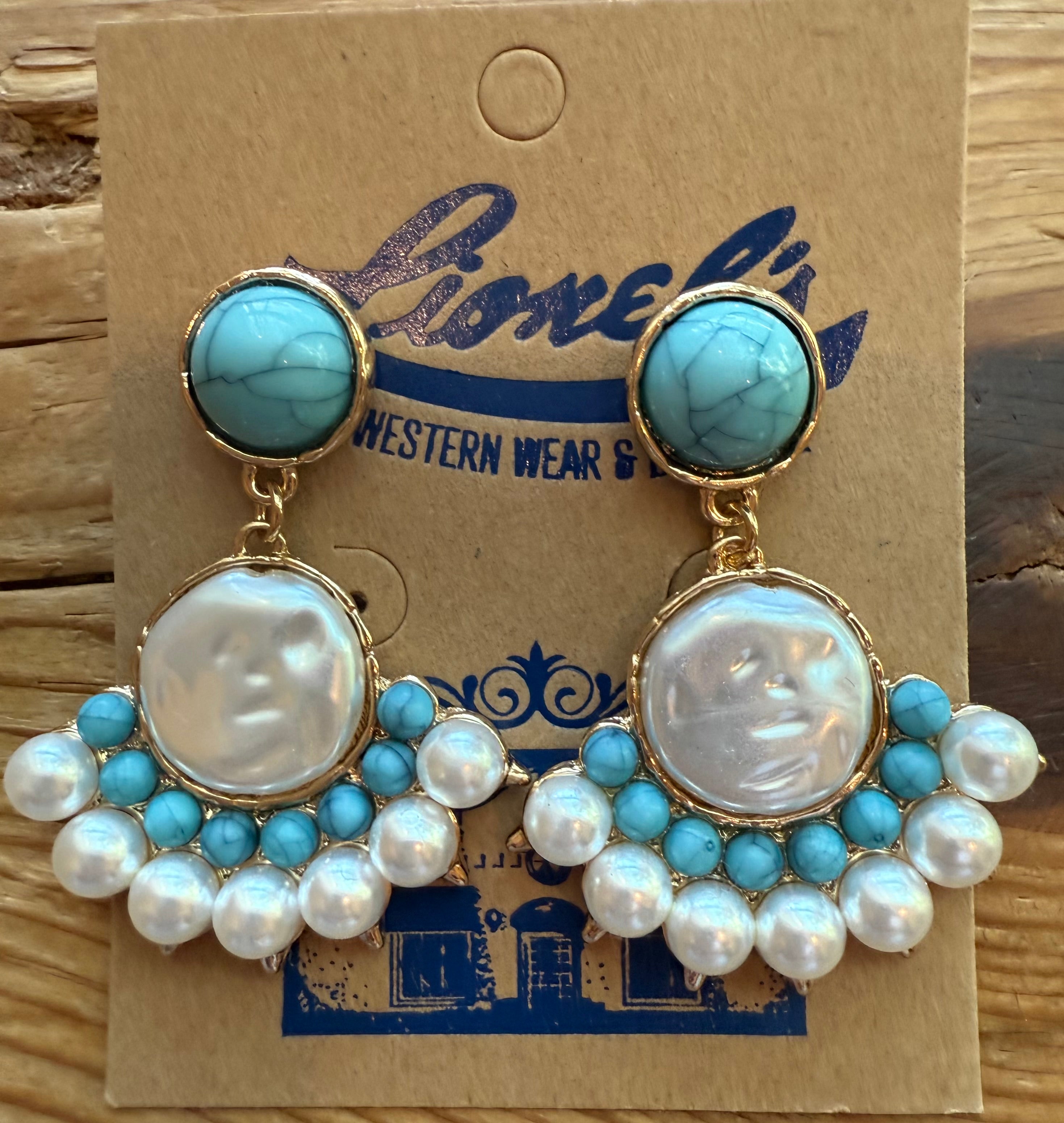 Turquoise & Fresh Water Pearl Fashion Earrings