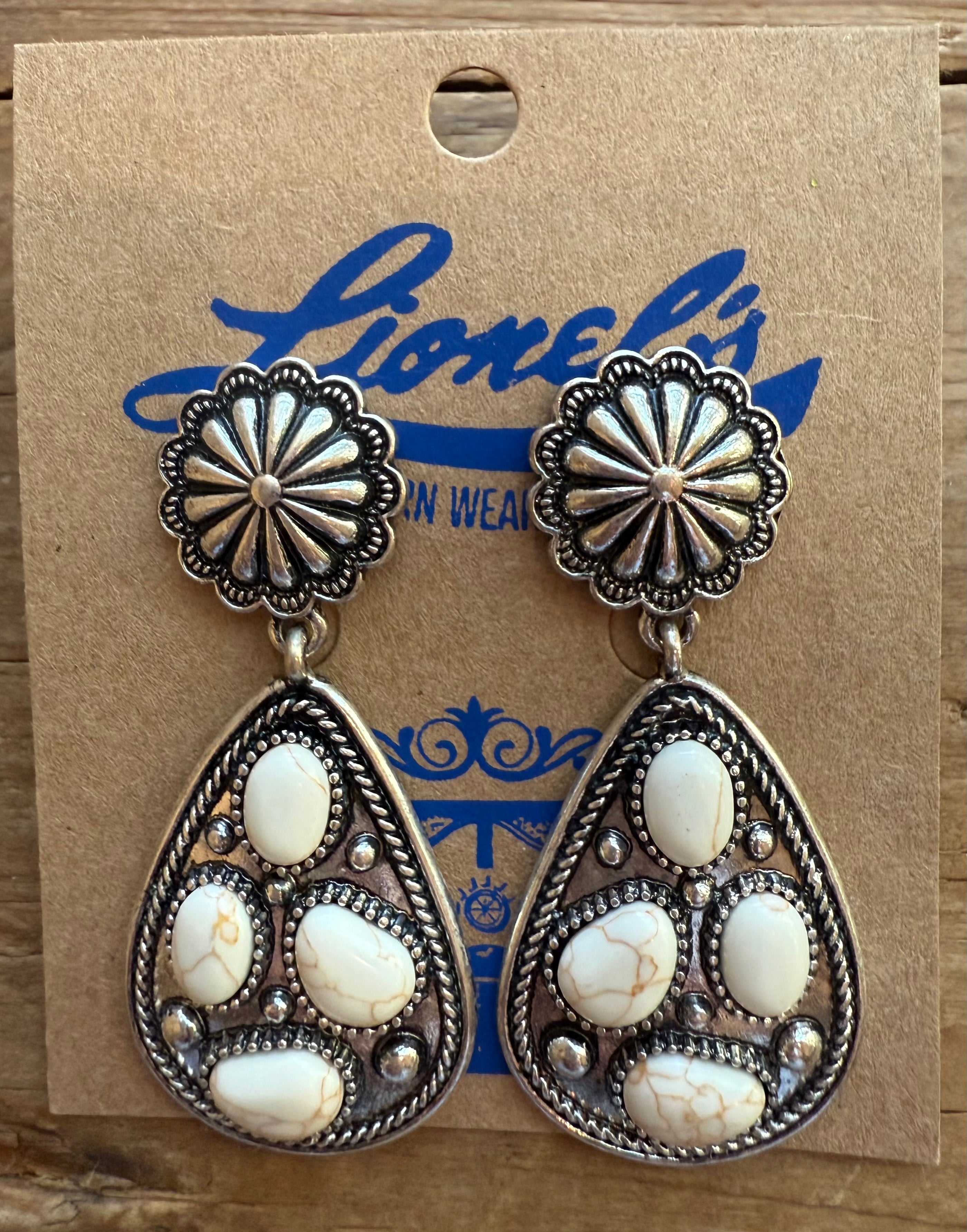 White Turquoise on Silver Fashion Earrings