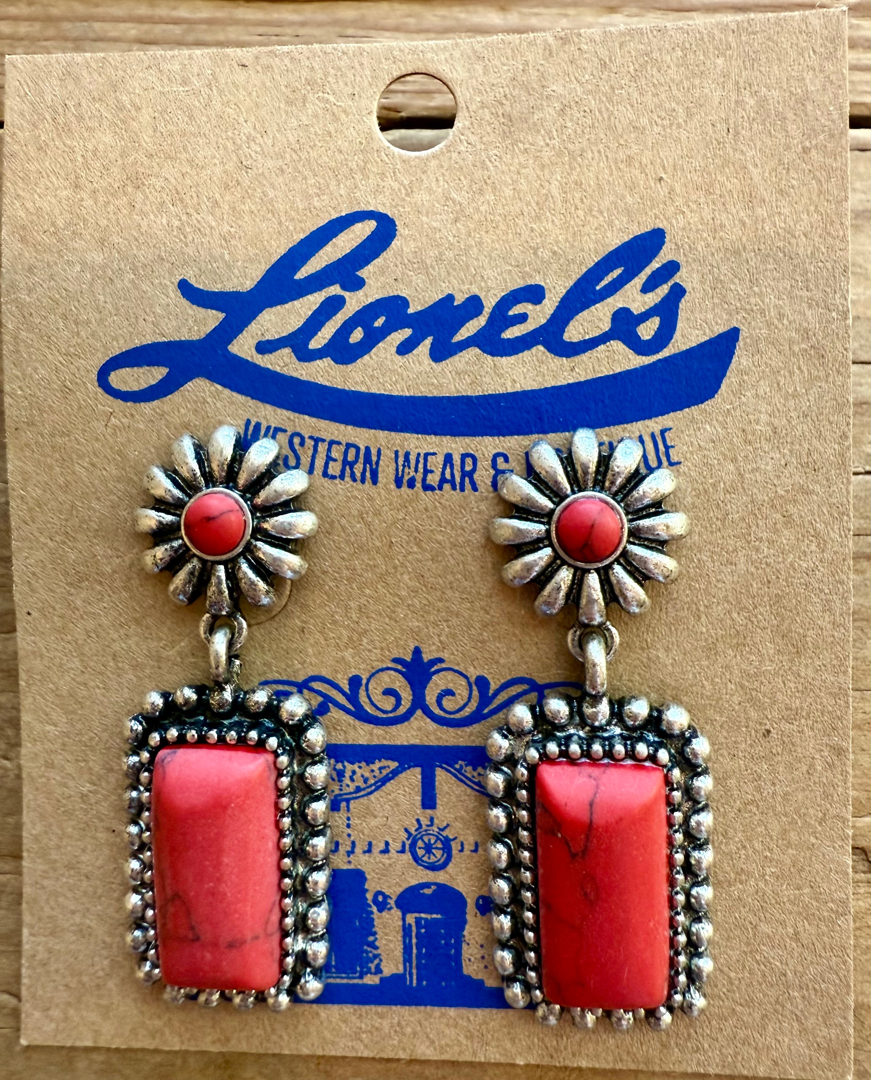 Coral Stones on Silver Fashion Post Earrings