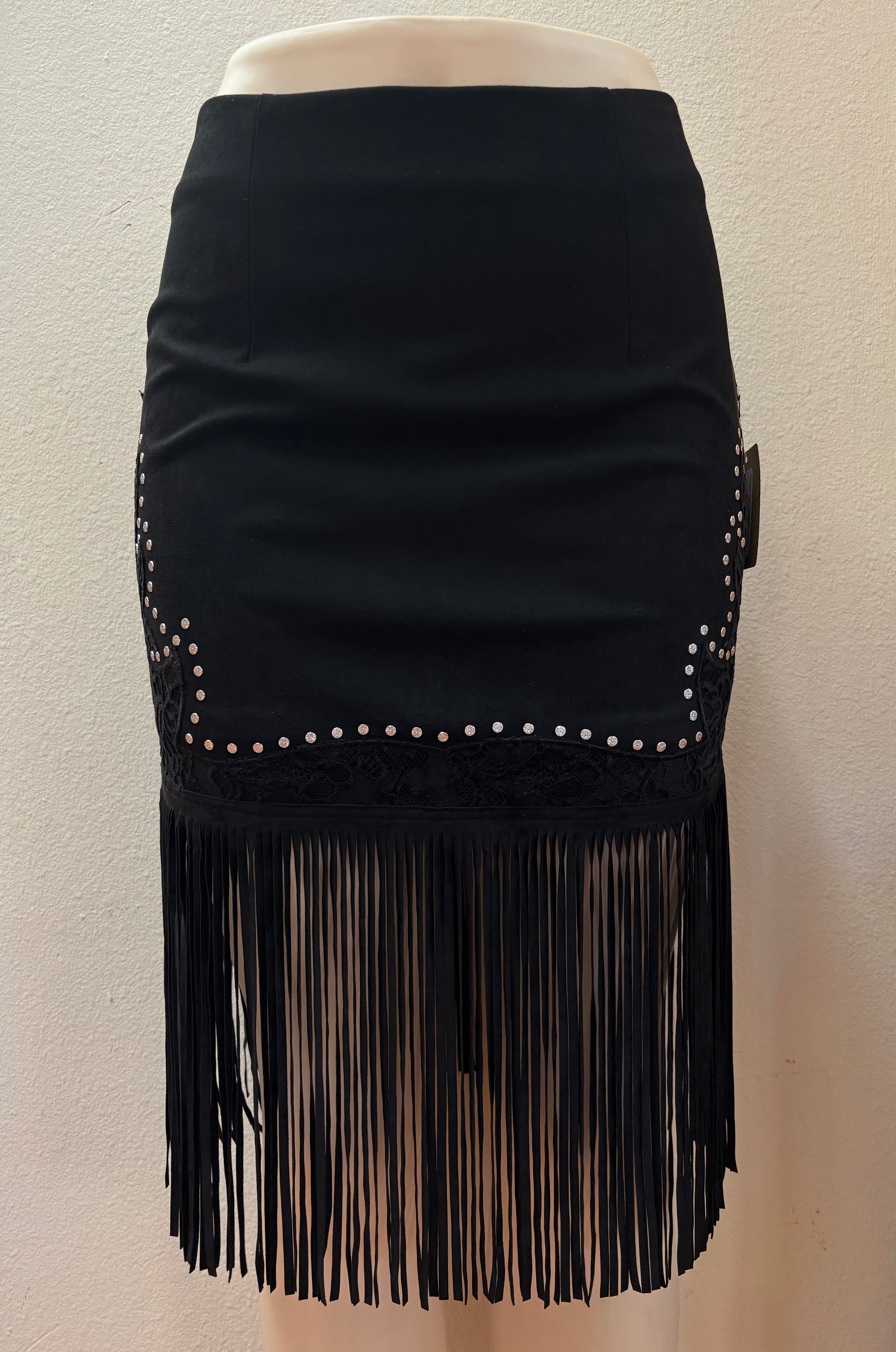Western Faux Suede Fringe Skirt