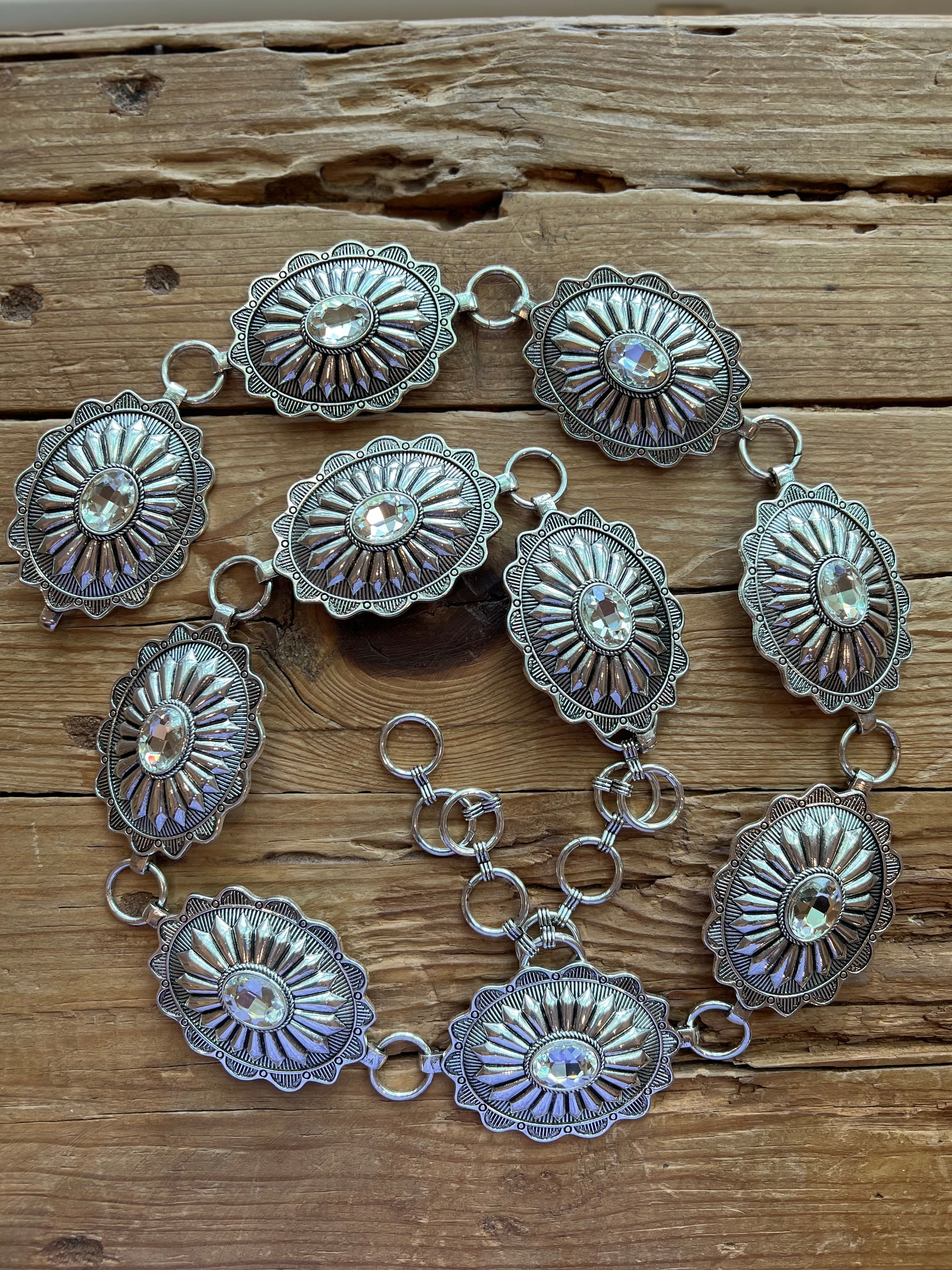 Oval Concho Link Belt w/ Large Crystal Center