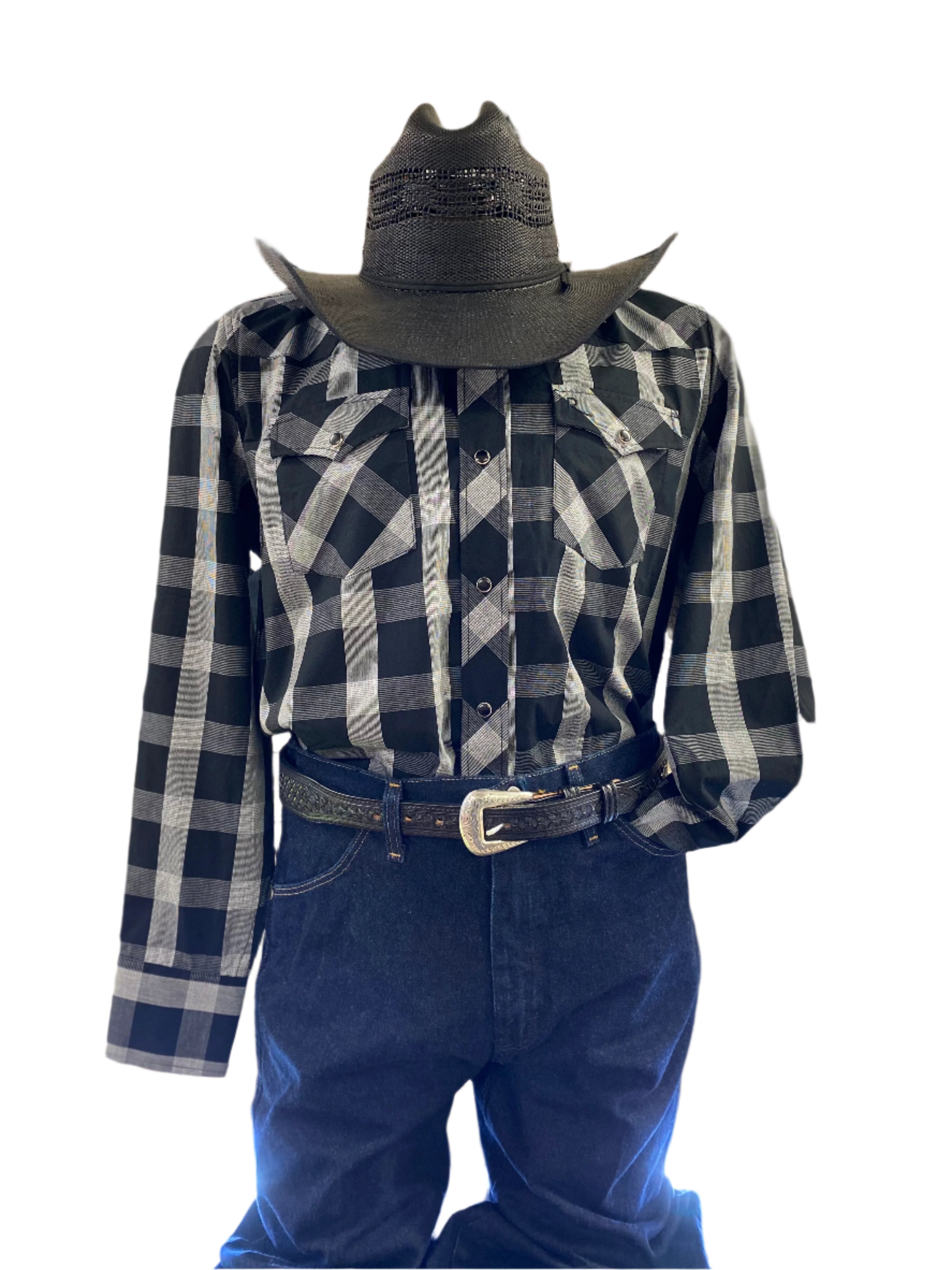 Black and White Checkerboard  Pearl Snap Western Shirt