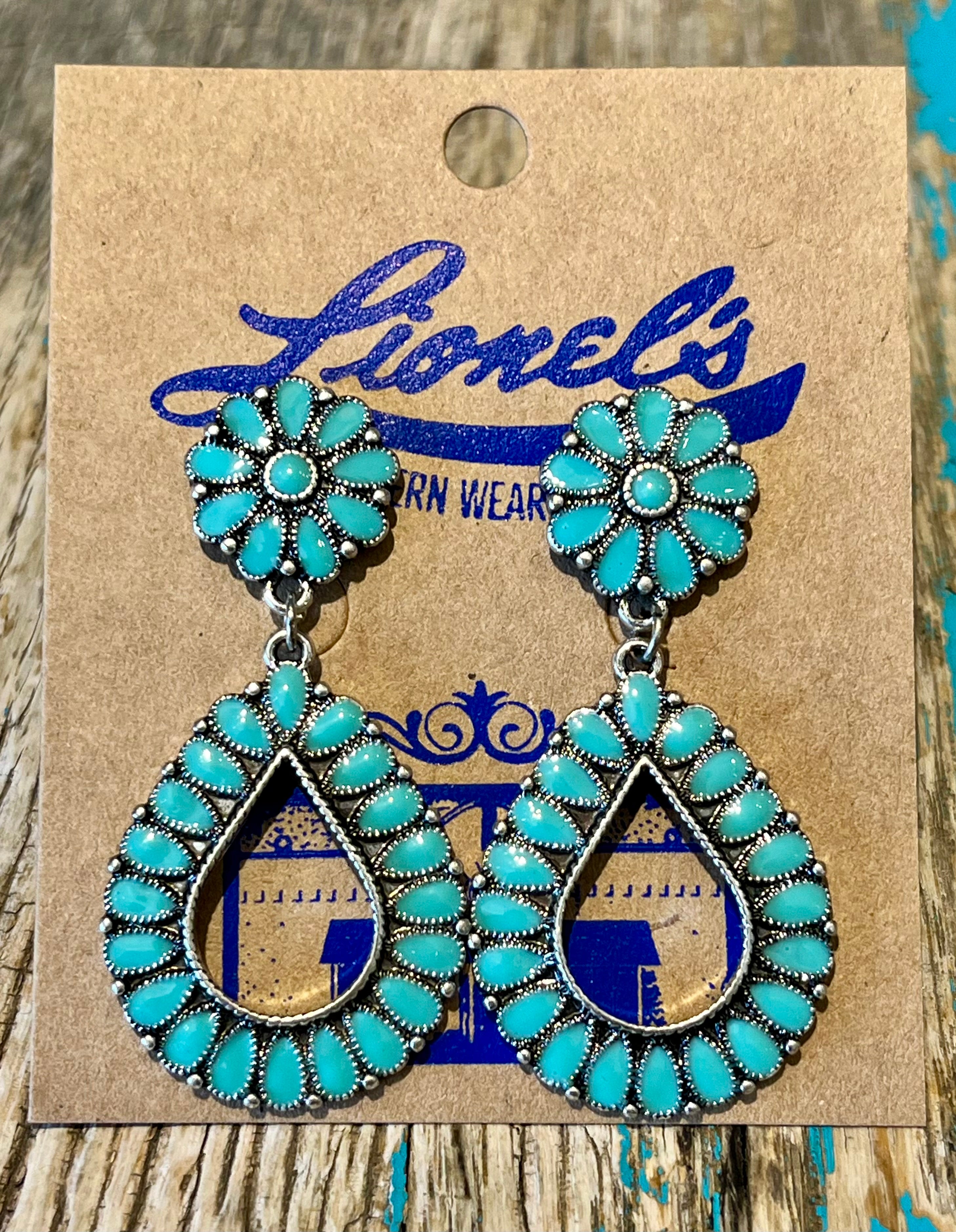 Turquoise Hollow Teardrop Statement Earrings