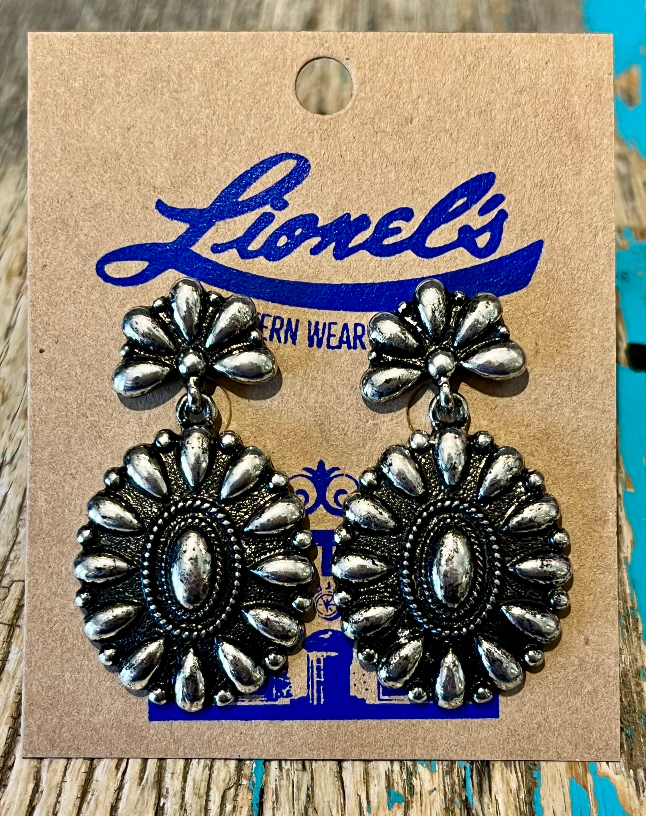 Antique Silver Floral Concho Earrings