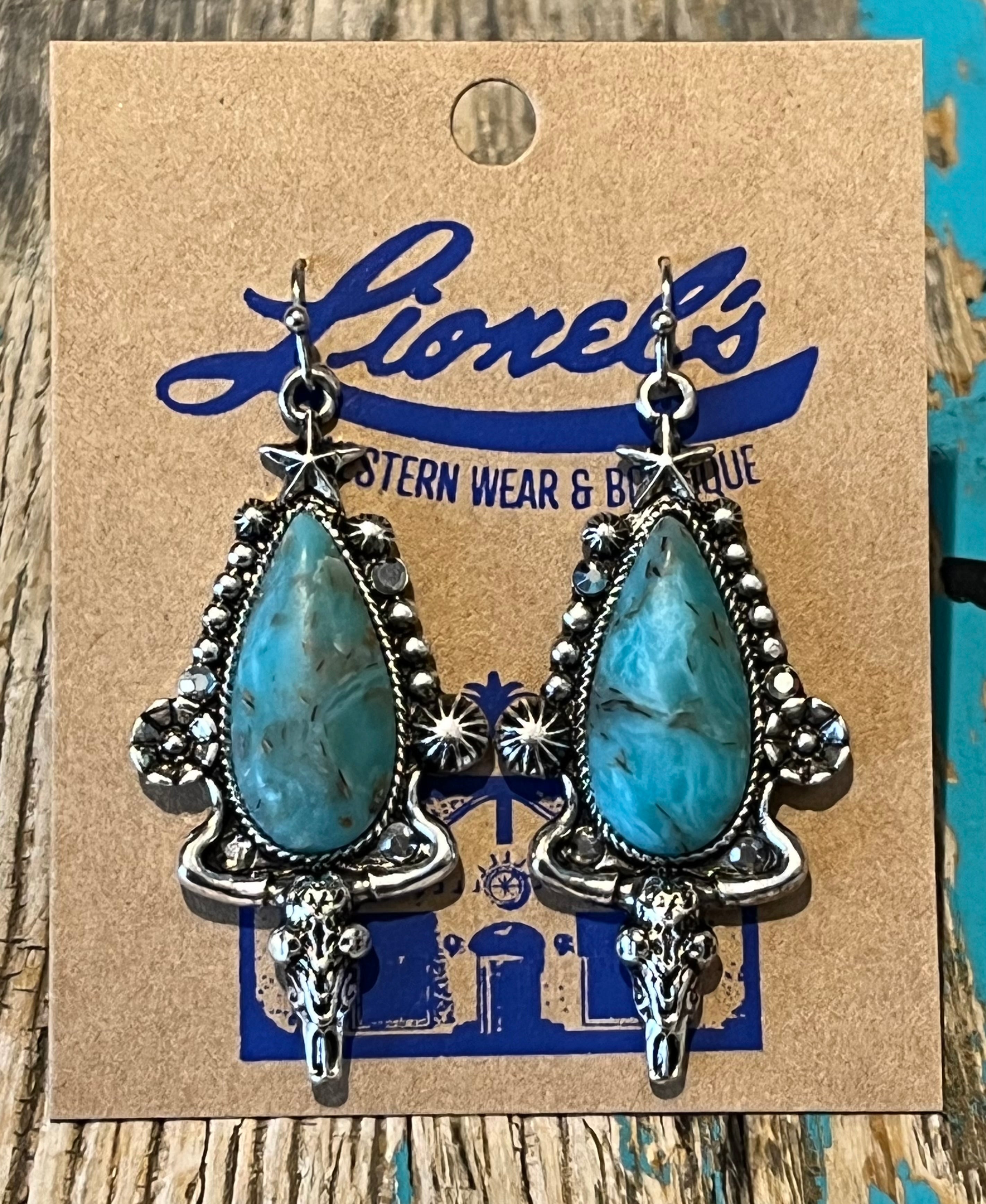 Western Turquoise Longhorn Drop Earrings