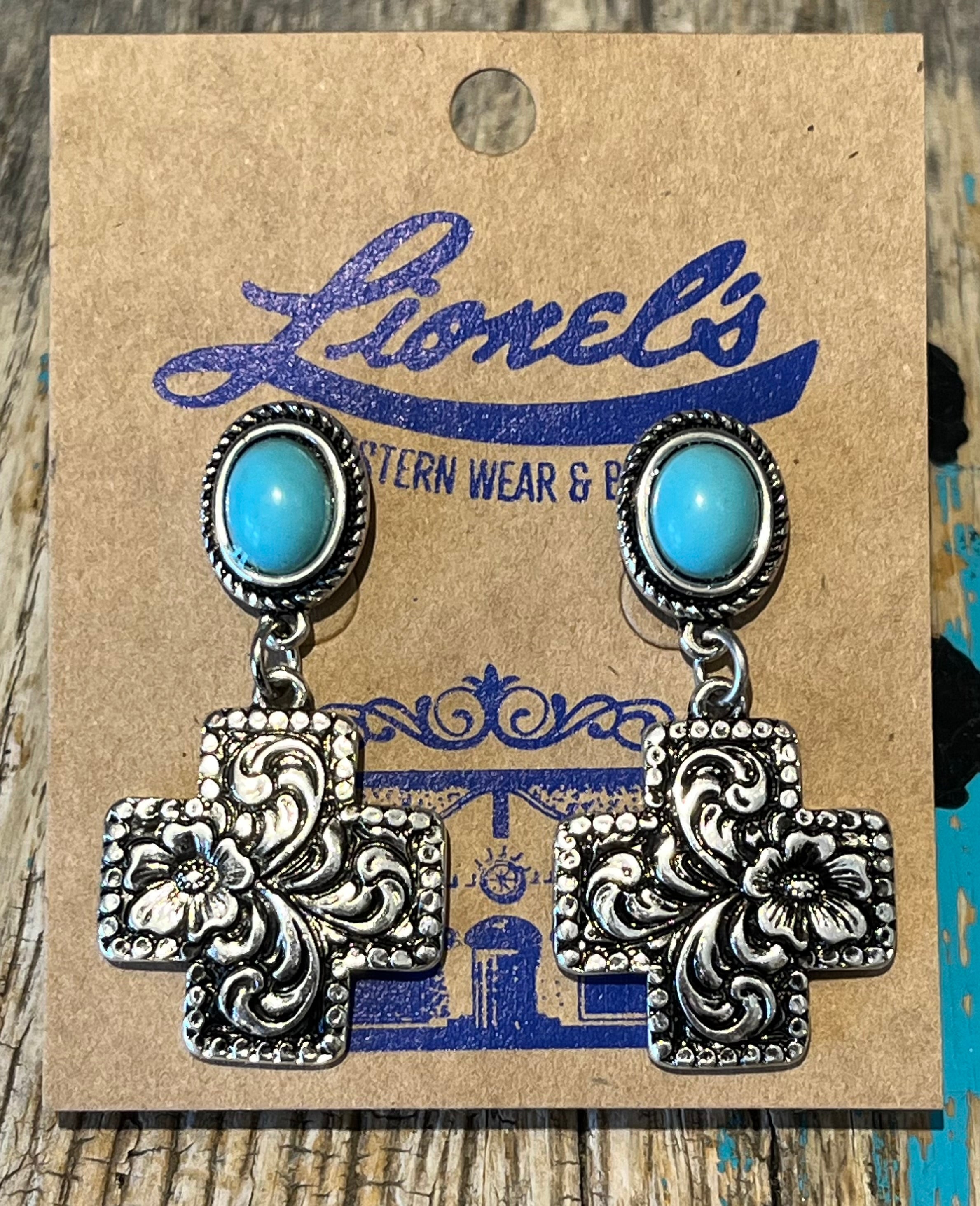 Turquoise Western Cross Earrings