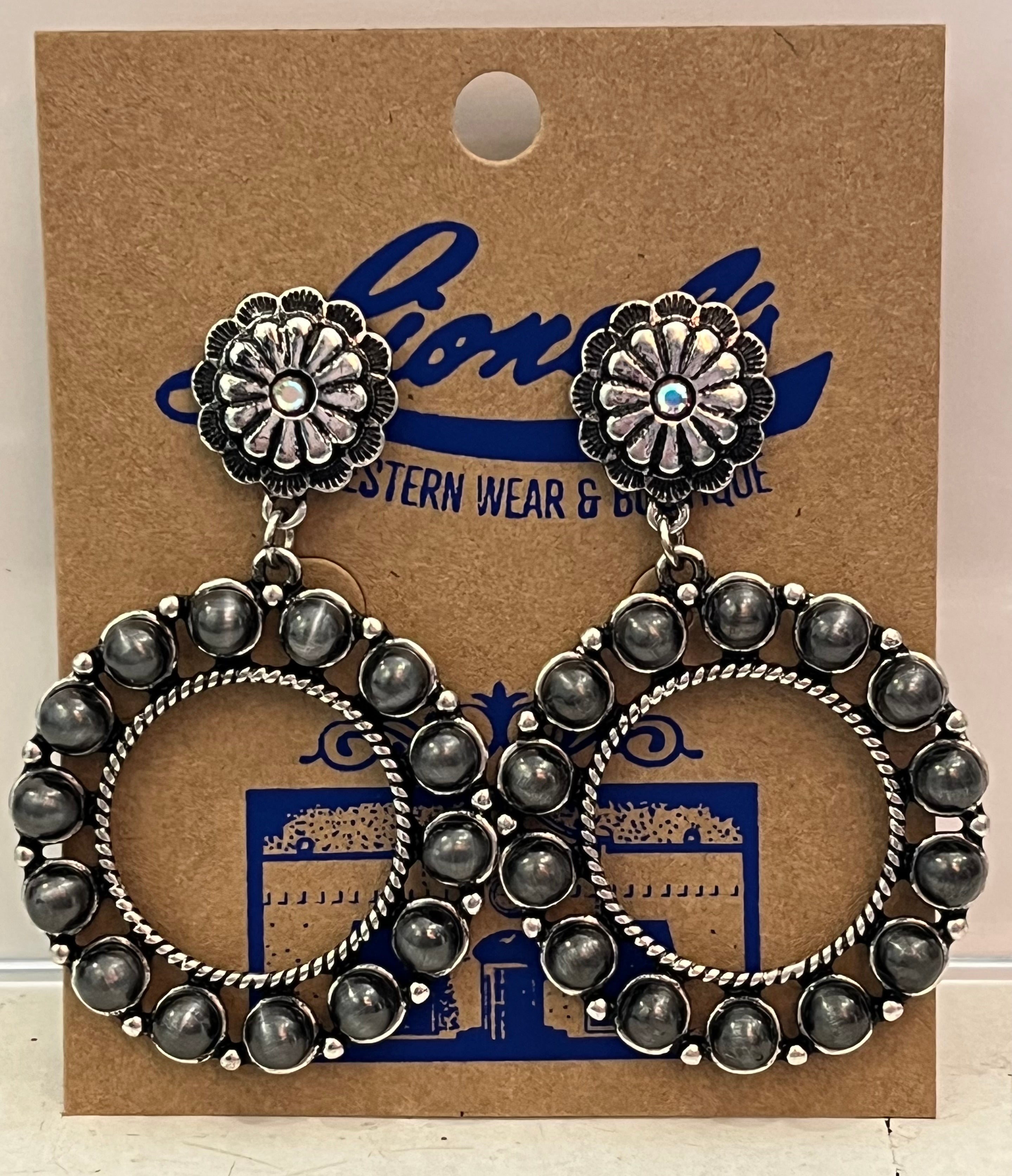 Western Silver Beaded Hoop Earrings