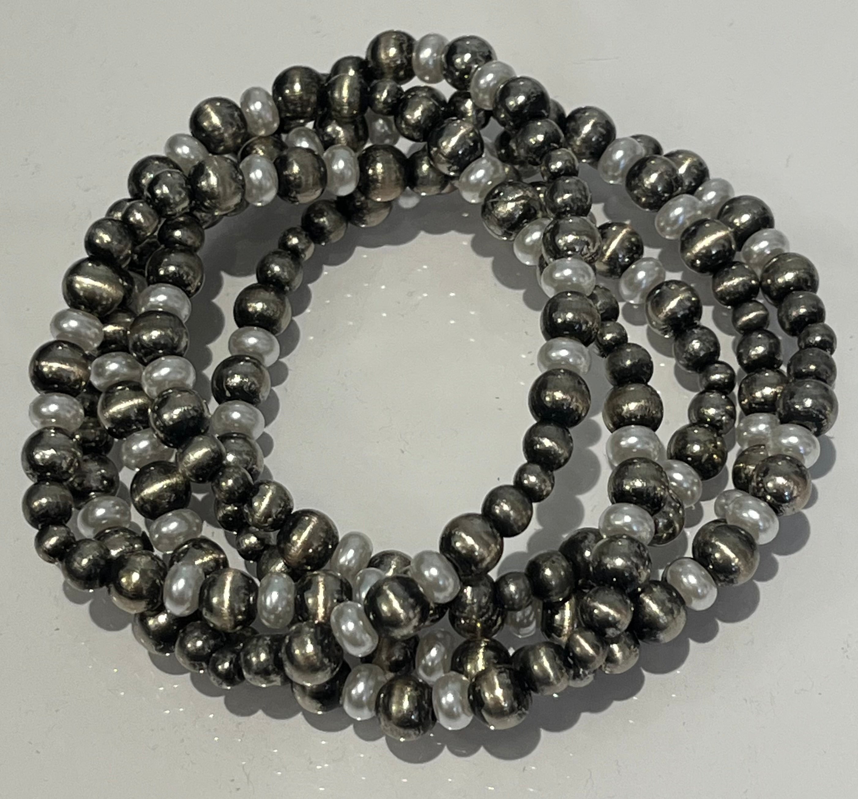 Faux Navajo Pearl & Pearl 5-Strand Bracelet Set
