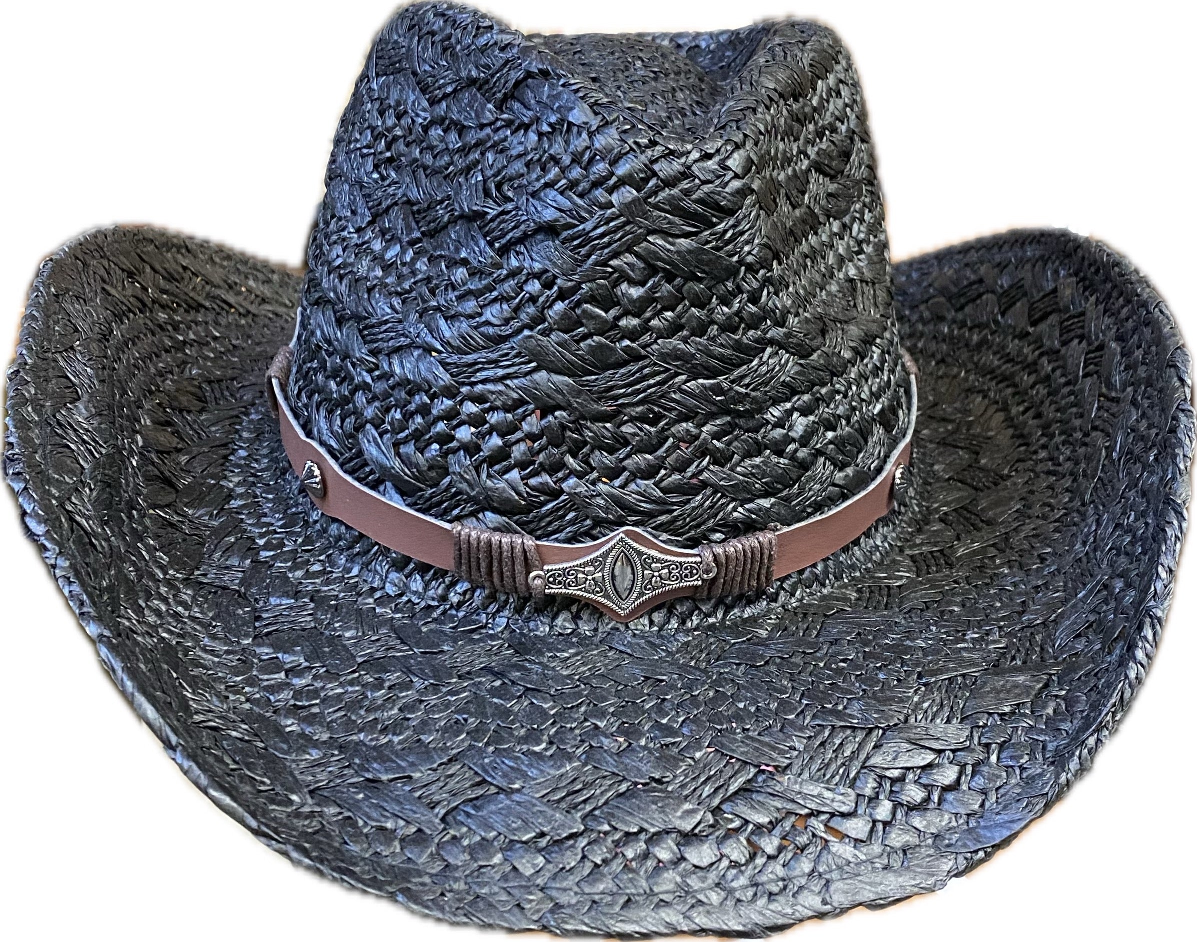 Ladies Black Fashion Western Straw Hat