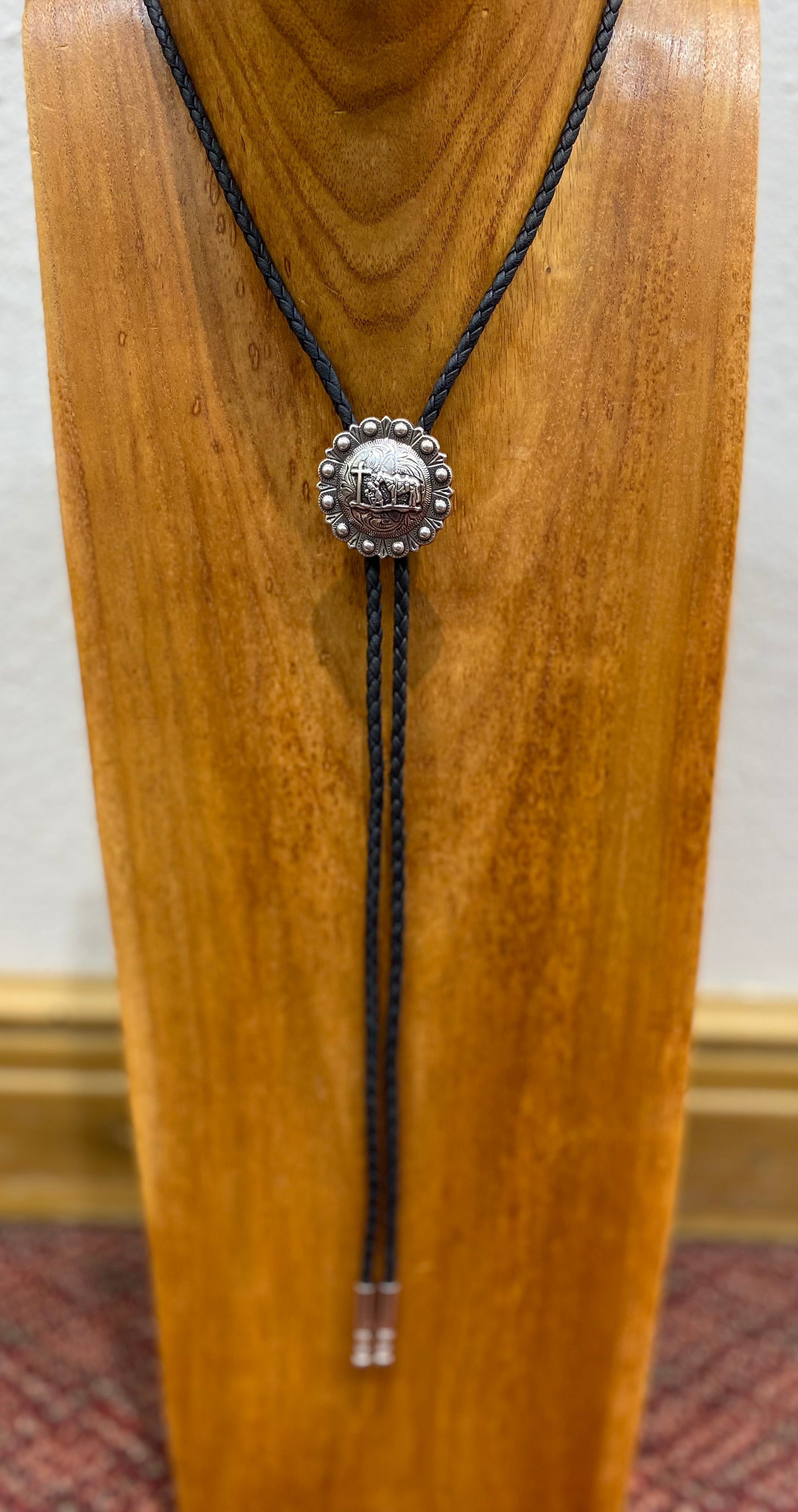 Praying Cowboy Silver Bolo Tie