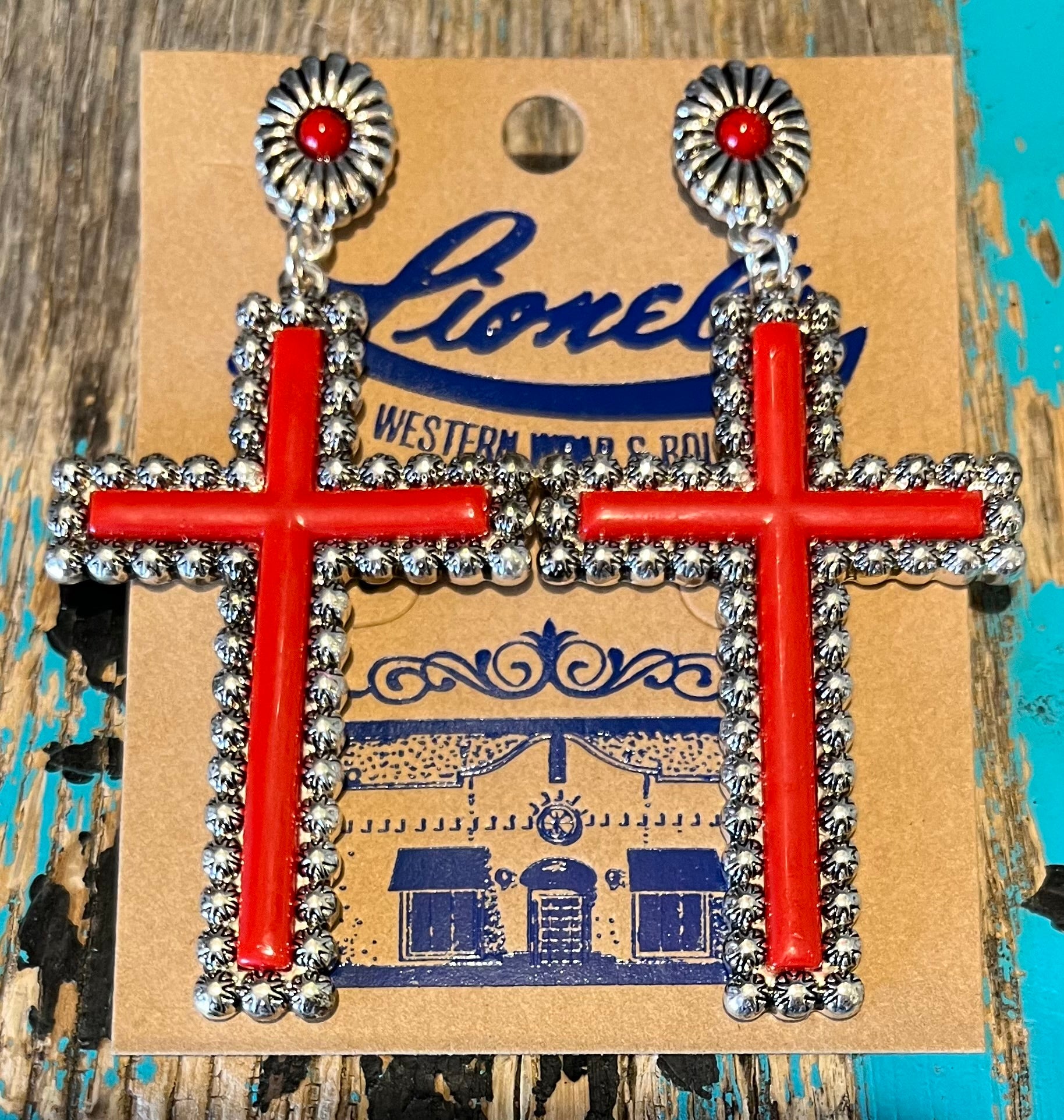 Silver Red Cross Earrings