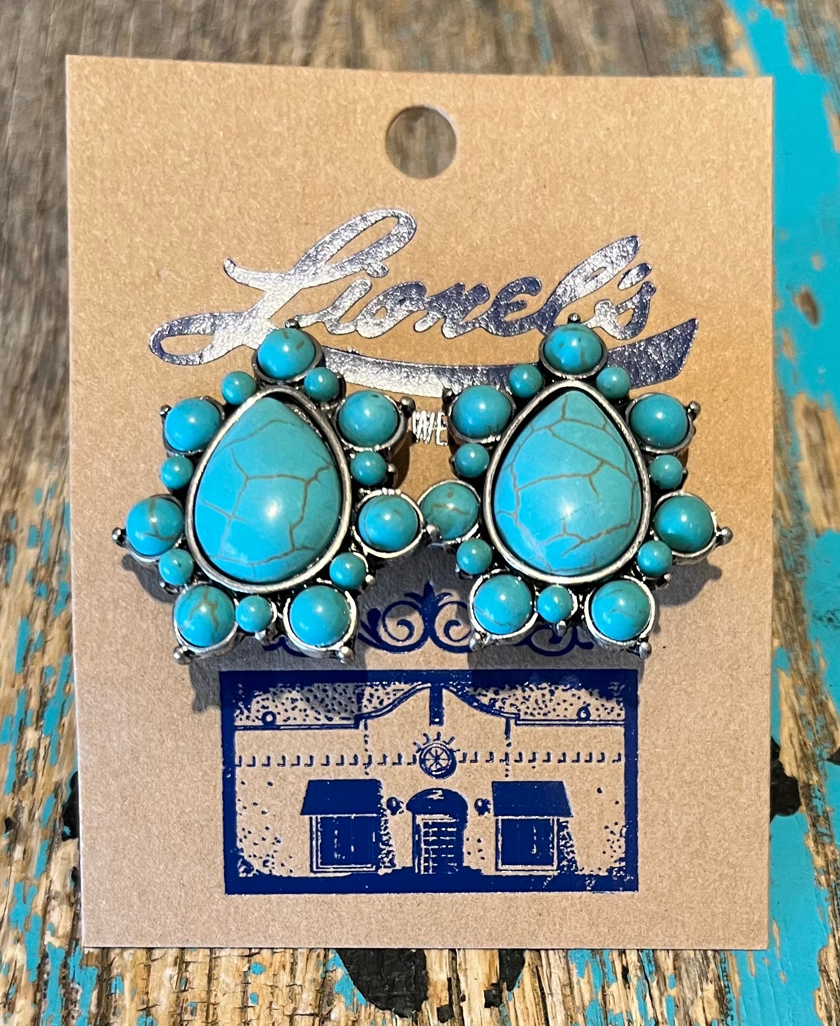 Turquoise Cluster Concho Clip Earrings