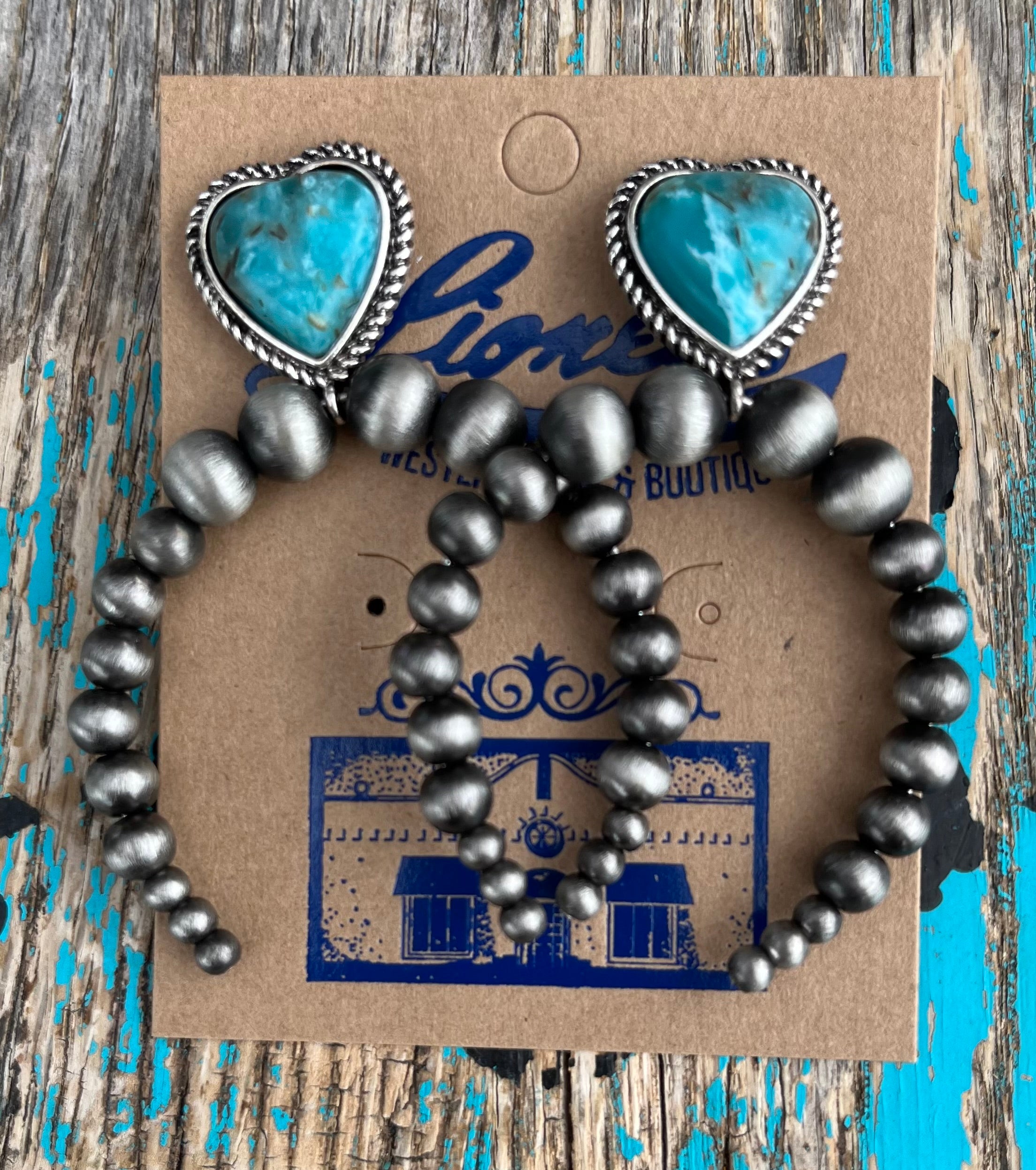 Navajo Pearl Squash Earrings w/ Turquoise Heart