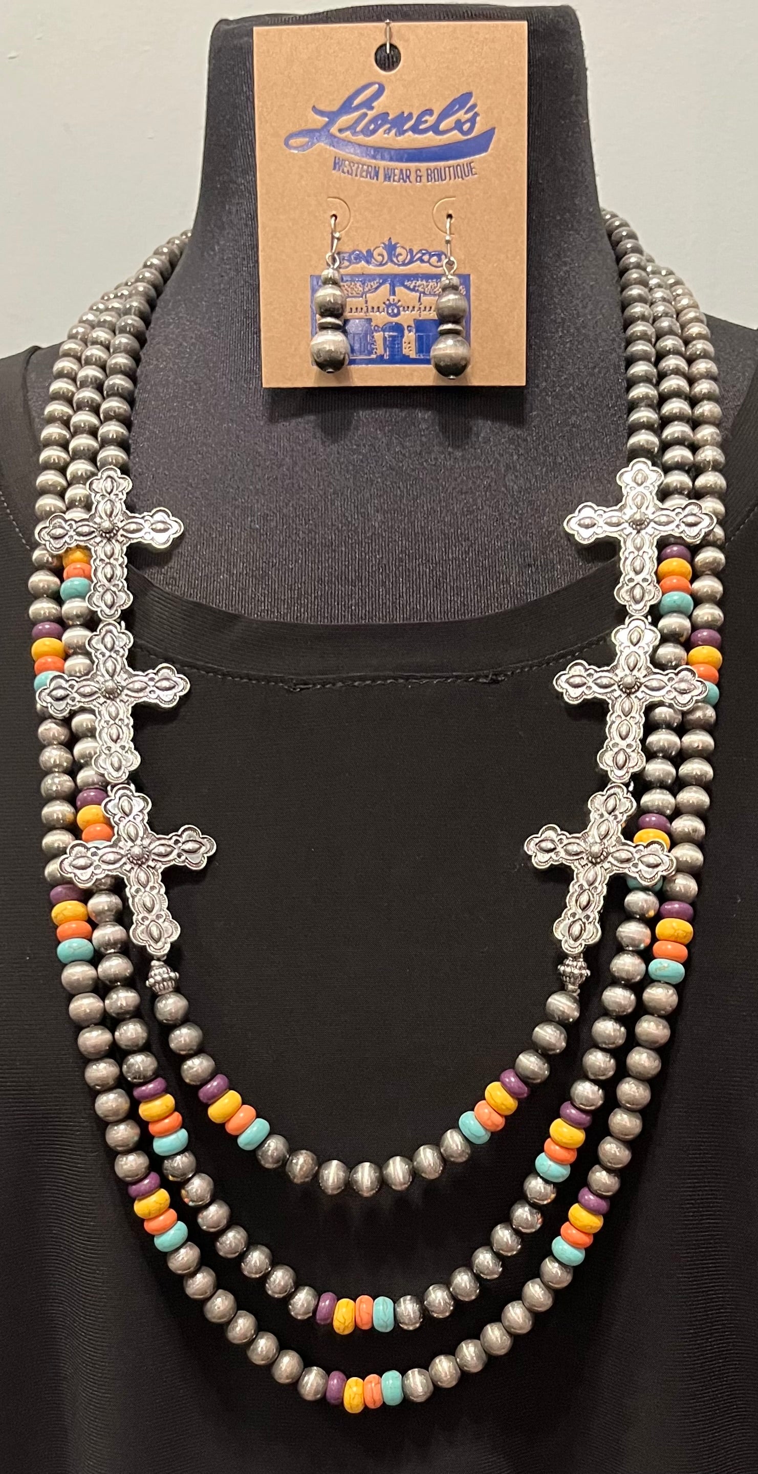 Triple Strand Navajo Pearl w/ Multi Colors Necklace