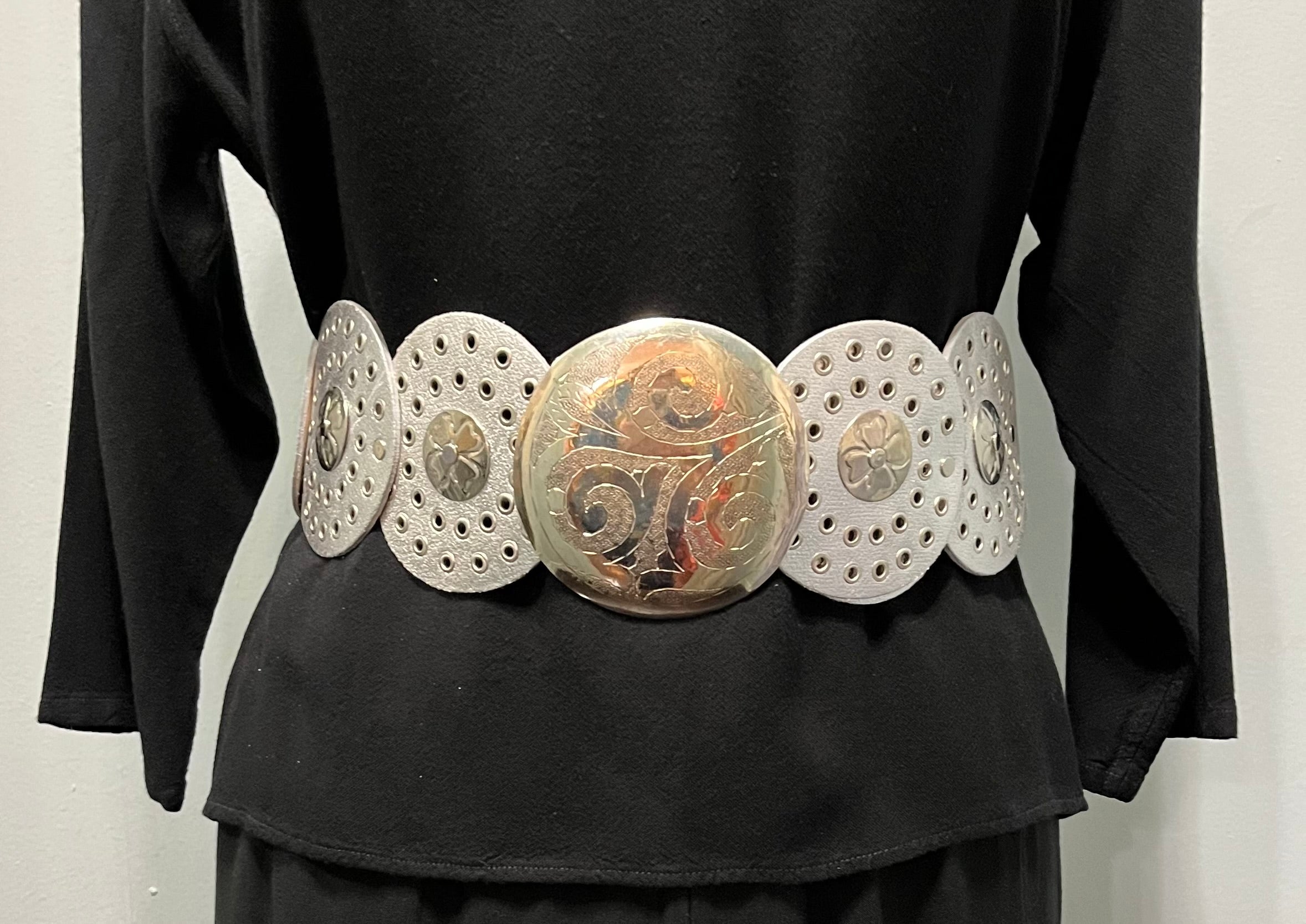 SILVER Moroccan Leather Medallion Belt