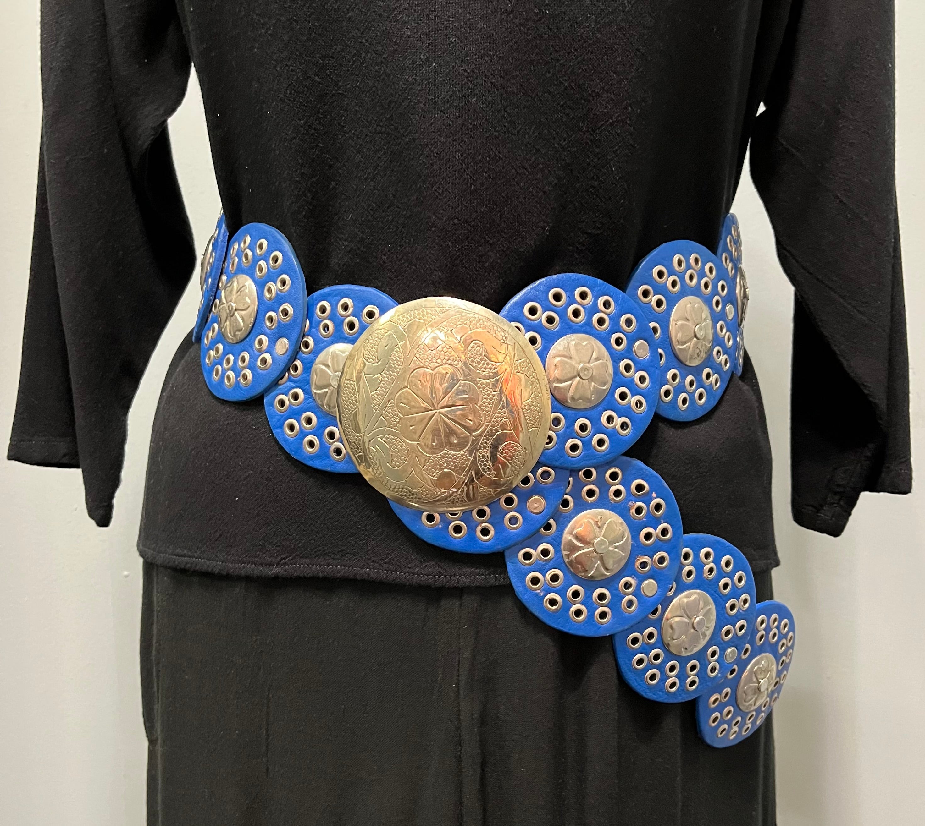 Royal Blue Moroccan Leather Medallion Belt