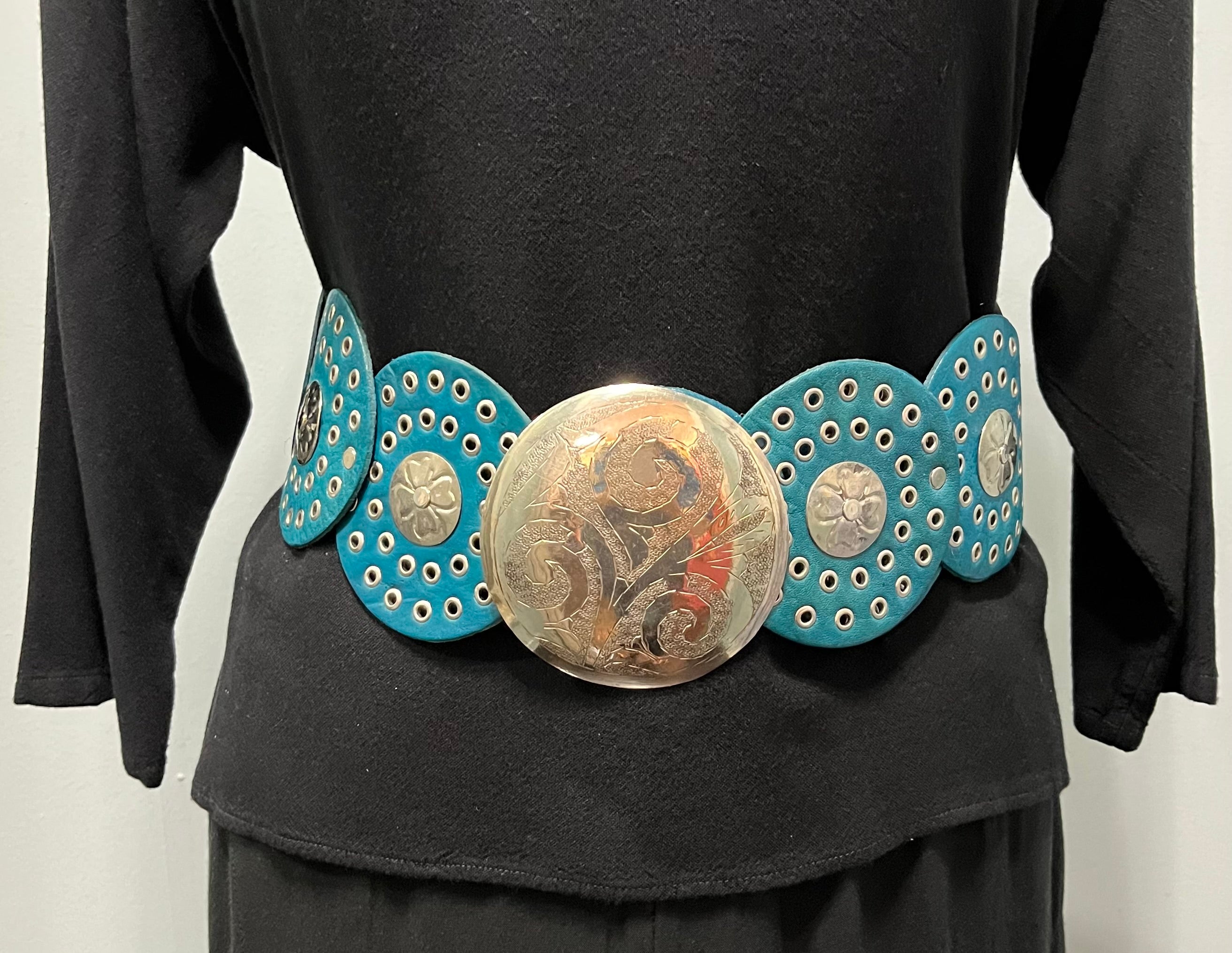 Turquoise Moroccan Leather Medallion Belt