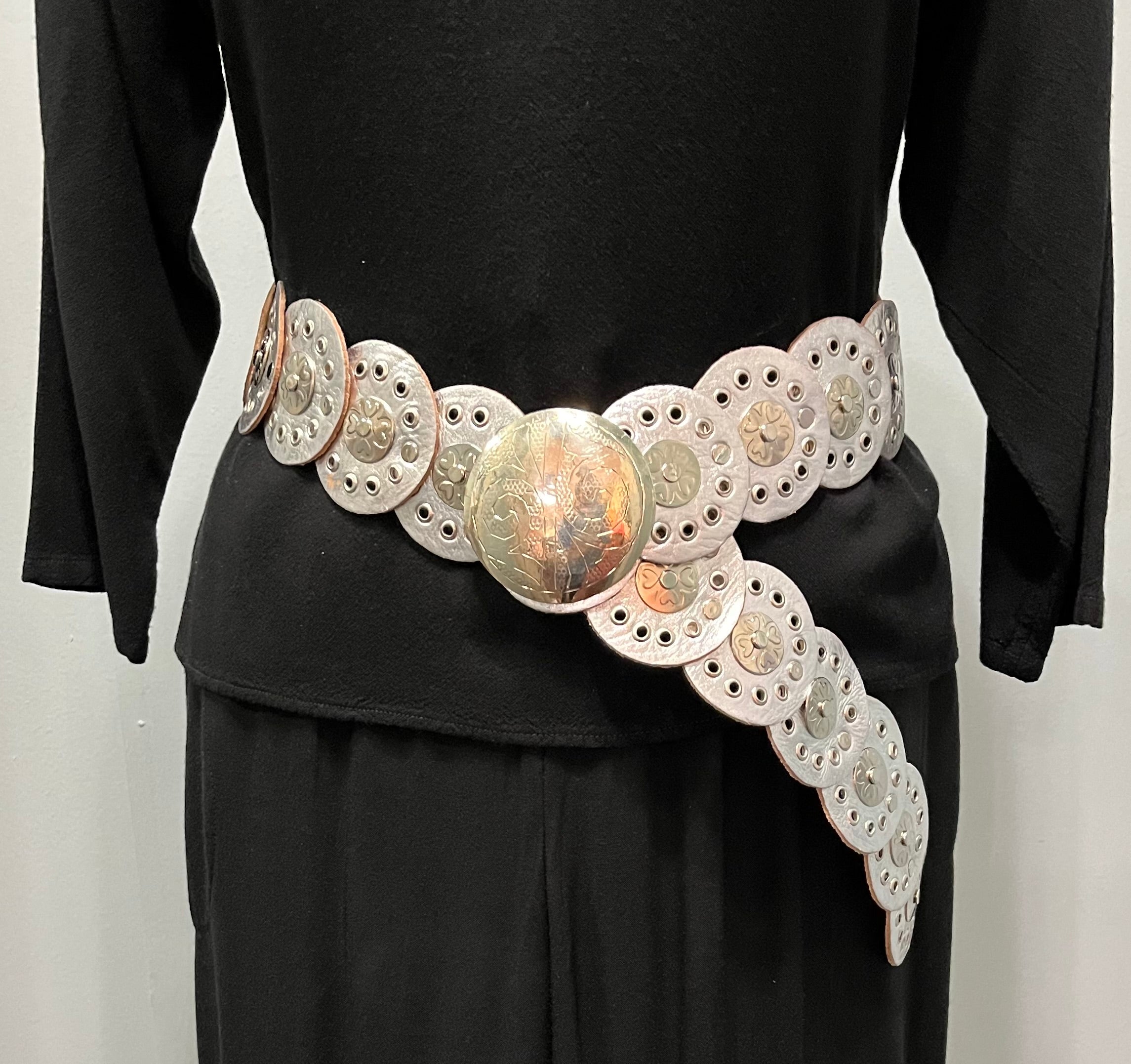 SILVER Moroccan Leather w/ Small Medallion Belt