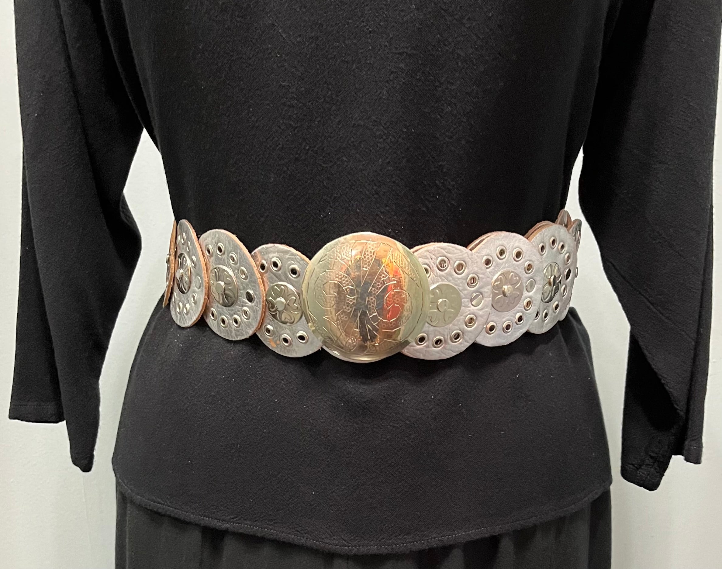 SILVER Moroccan Leather w/ Small Medallion Belt