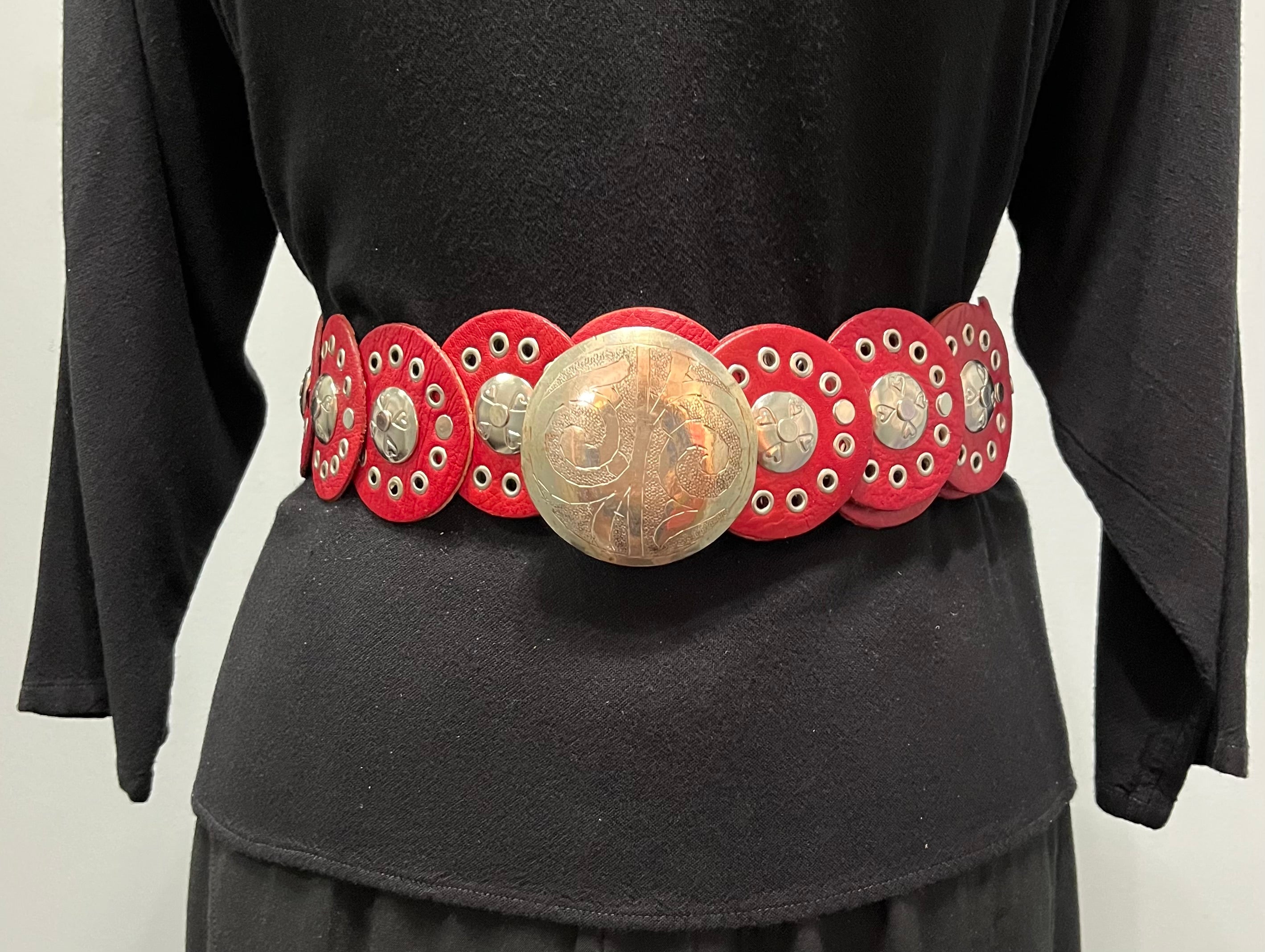 Red Moroccan Leather w/ Small Medallion Belt