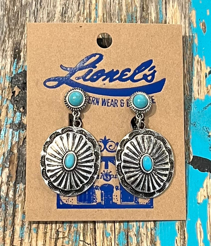 Oval Silver w/ Turquoise  CLIP Earrings