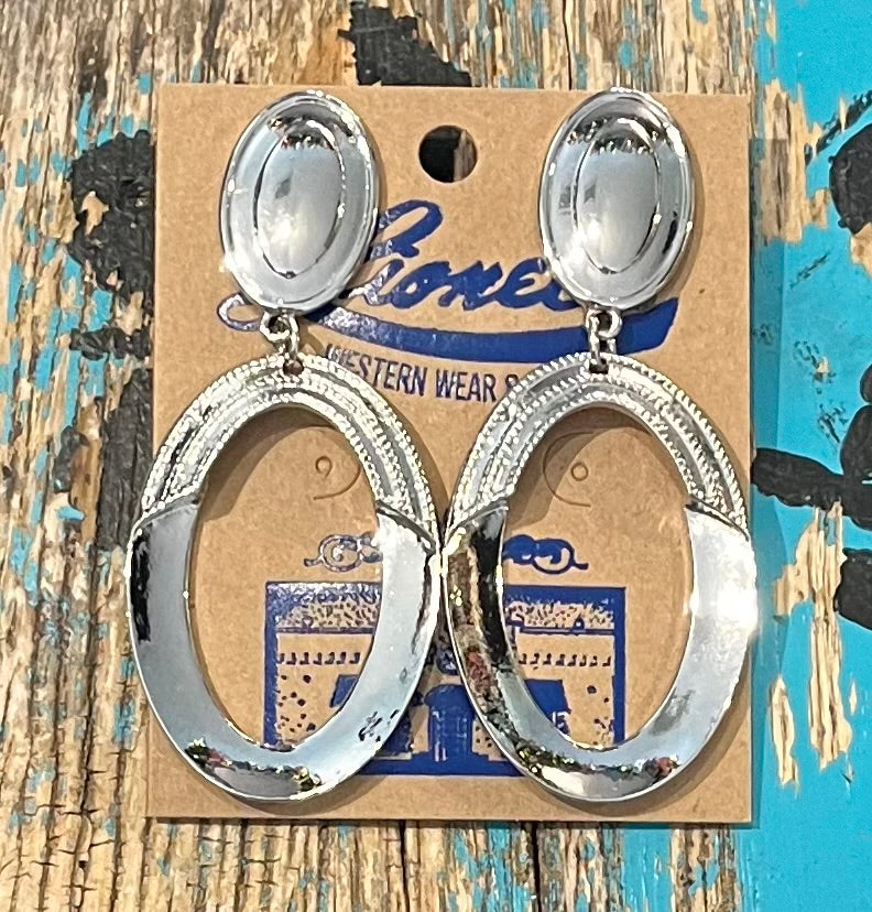 CLIP Double Oval Drop Silver Earrings