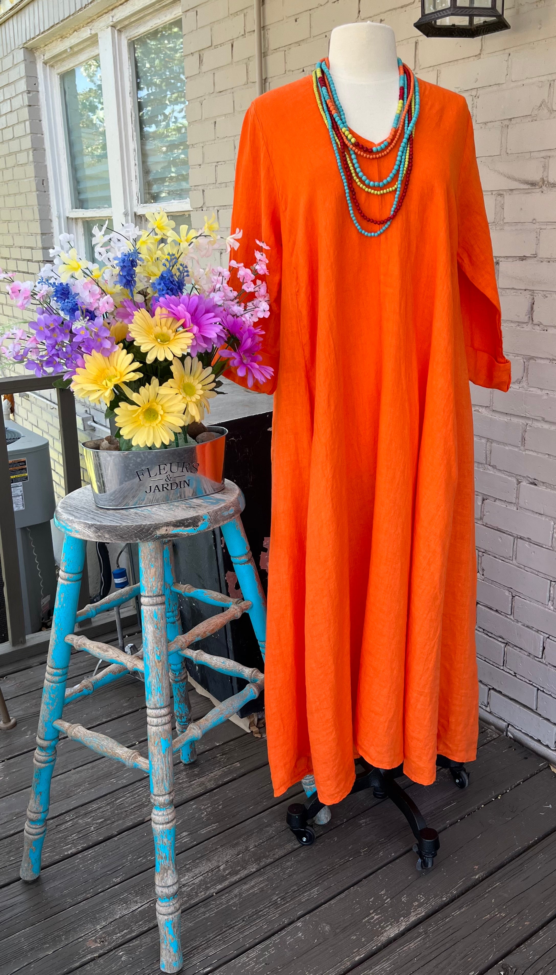 Orange Washed Linen Dress