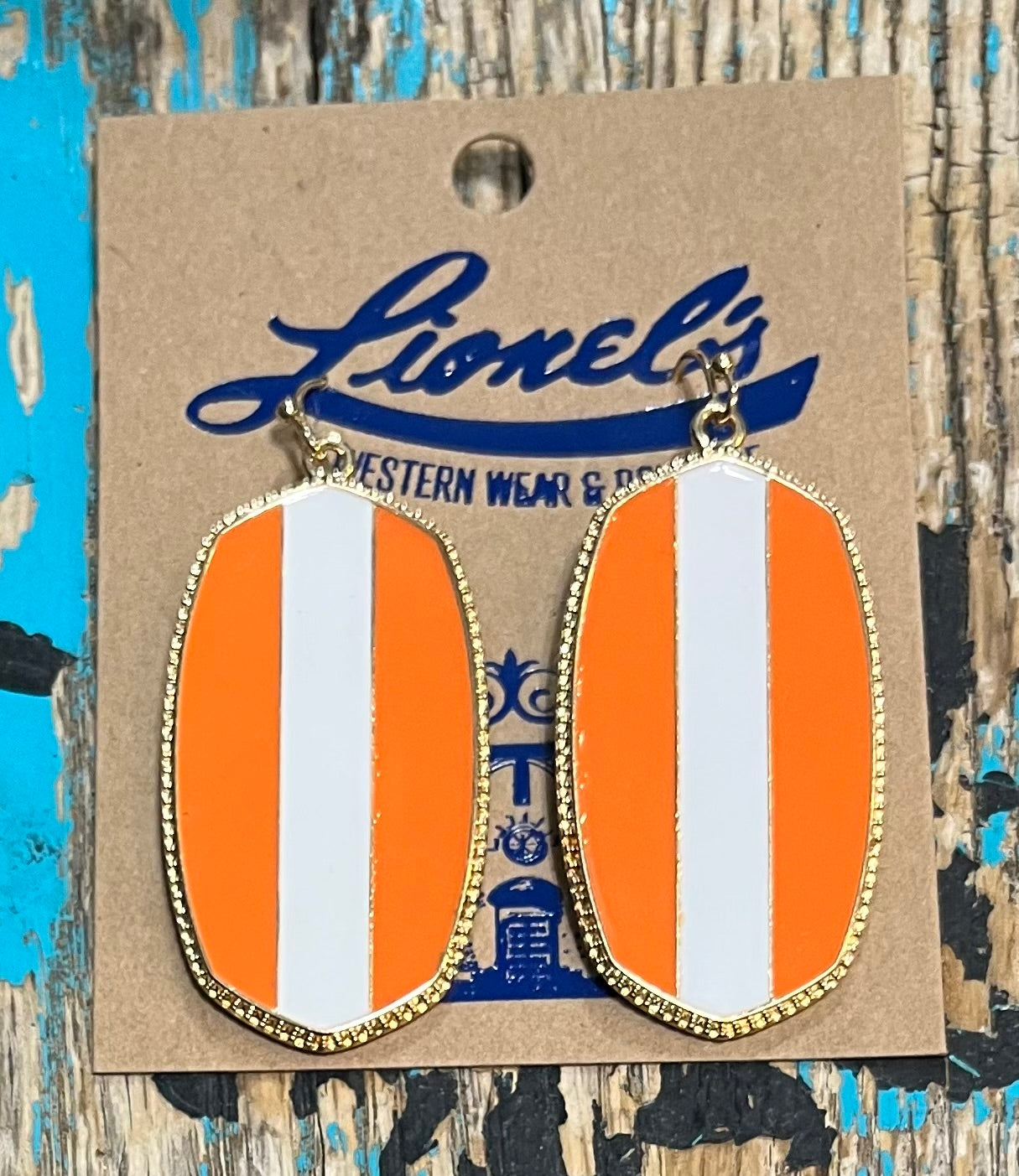 Kendra Look Designer Striped Earrings/Orange/White