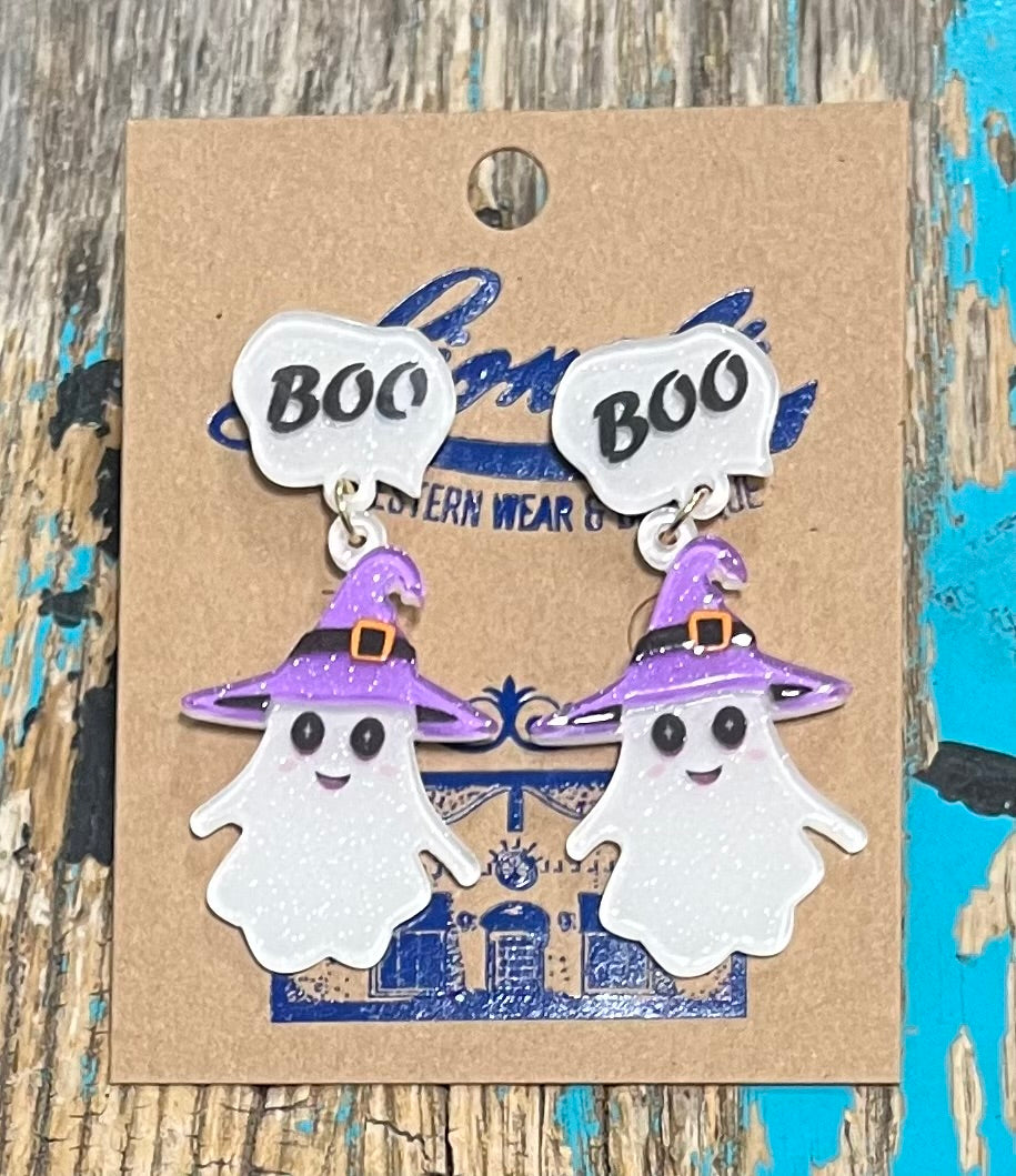 White Ghost w/ Purple Hat Fashion Earrings