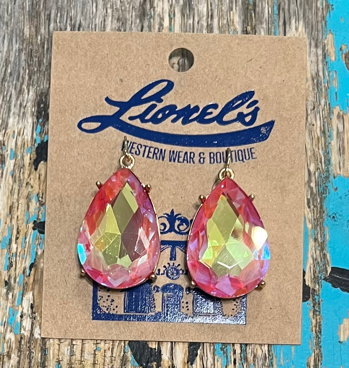 Coral on Gold  Faceted Teardrop Crystal Earrings
