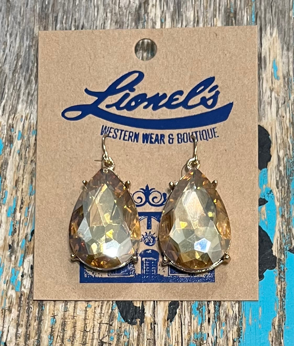 Golden Brown on Gold  Faceted Teardrop Crystal Earrings