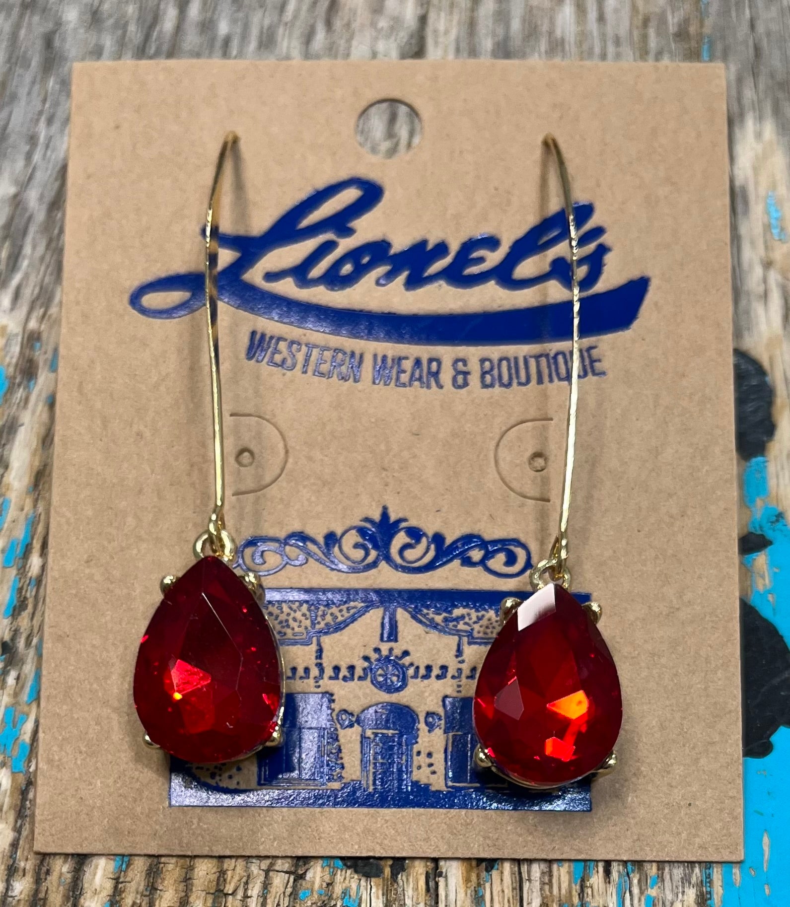 Red Crystal Drop on Gold Earrings