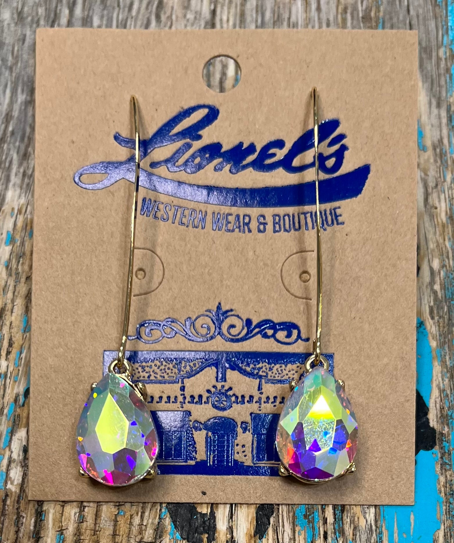 Iridescent Crystal Drop on Gold Earrings