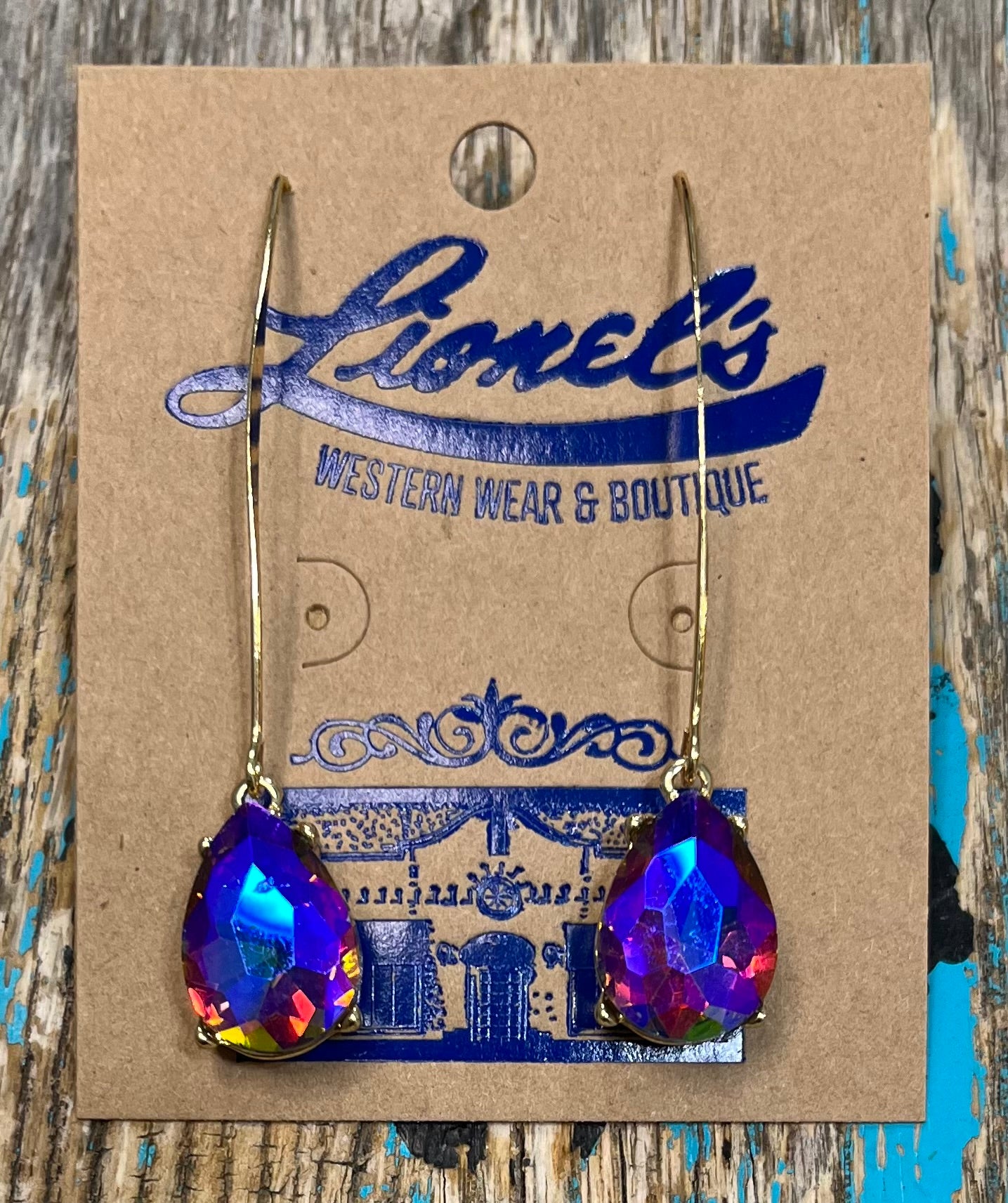 Aurora Borealis Crystal Drop on Gold Earrings
