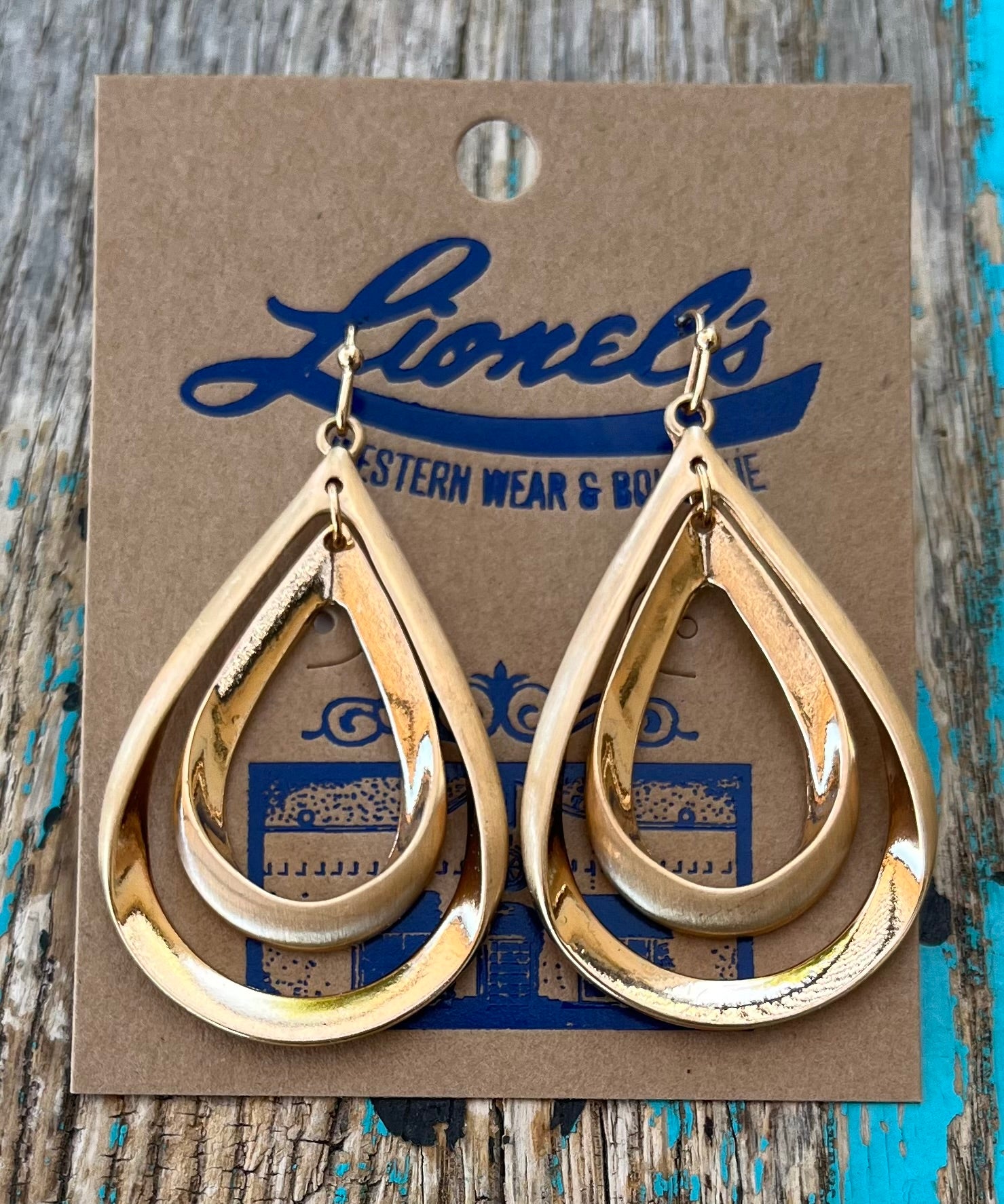 Gold Double Teardrop Hollow Earrings